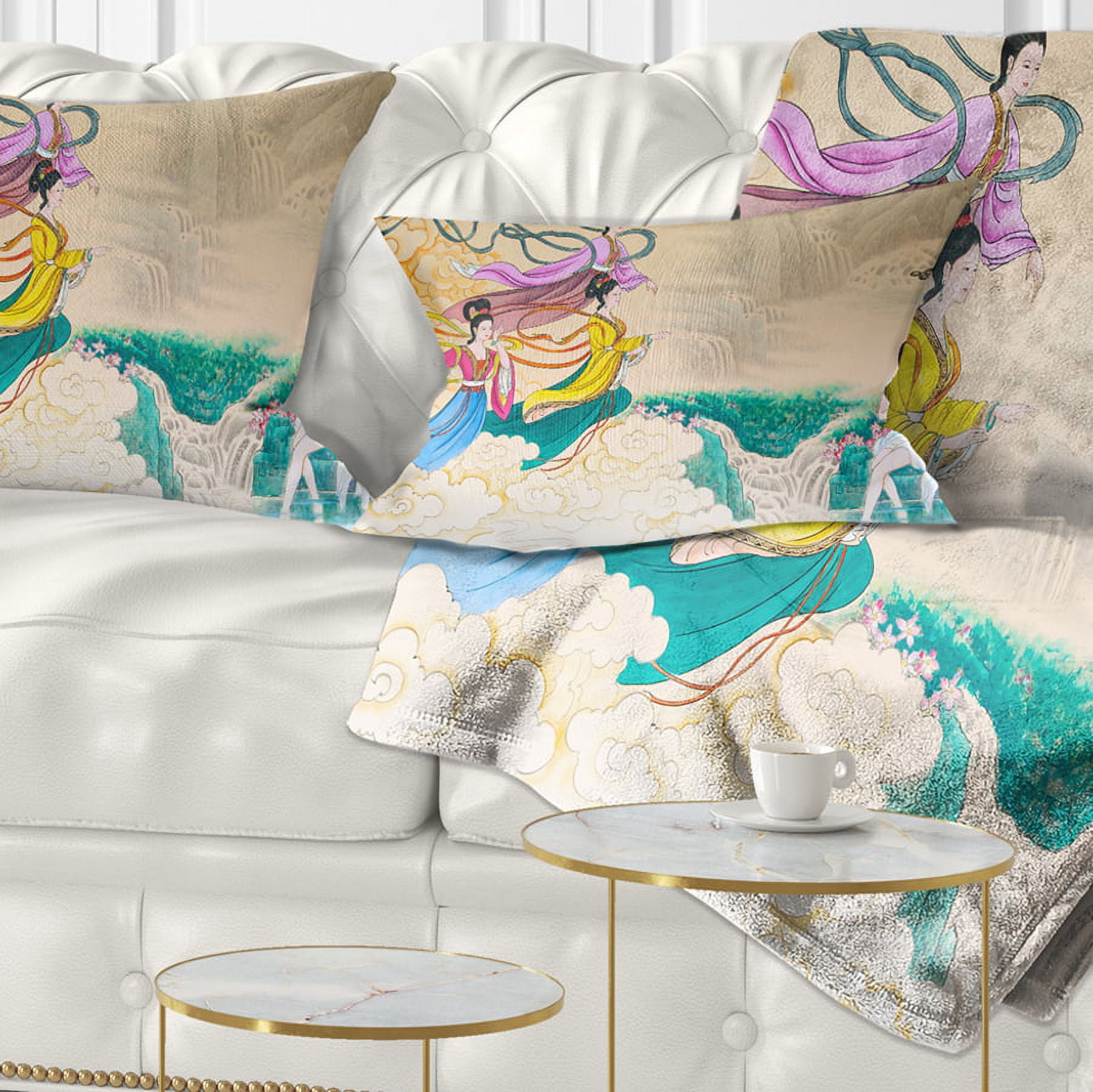Designart Classical Chinese Painting - Abstract Throw Pillow - 12x20