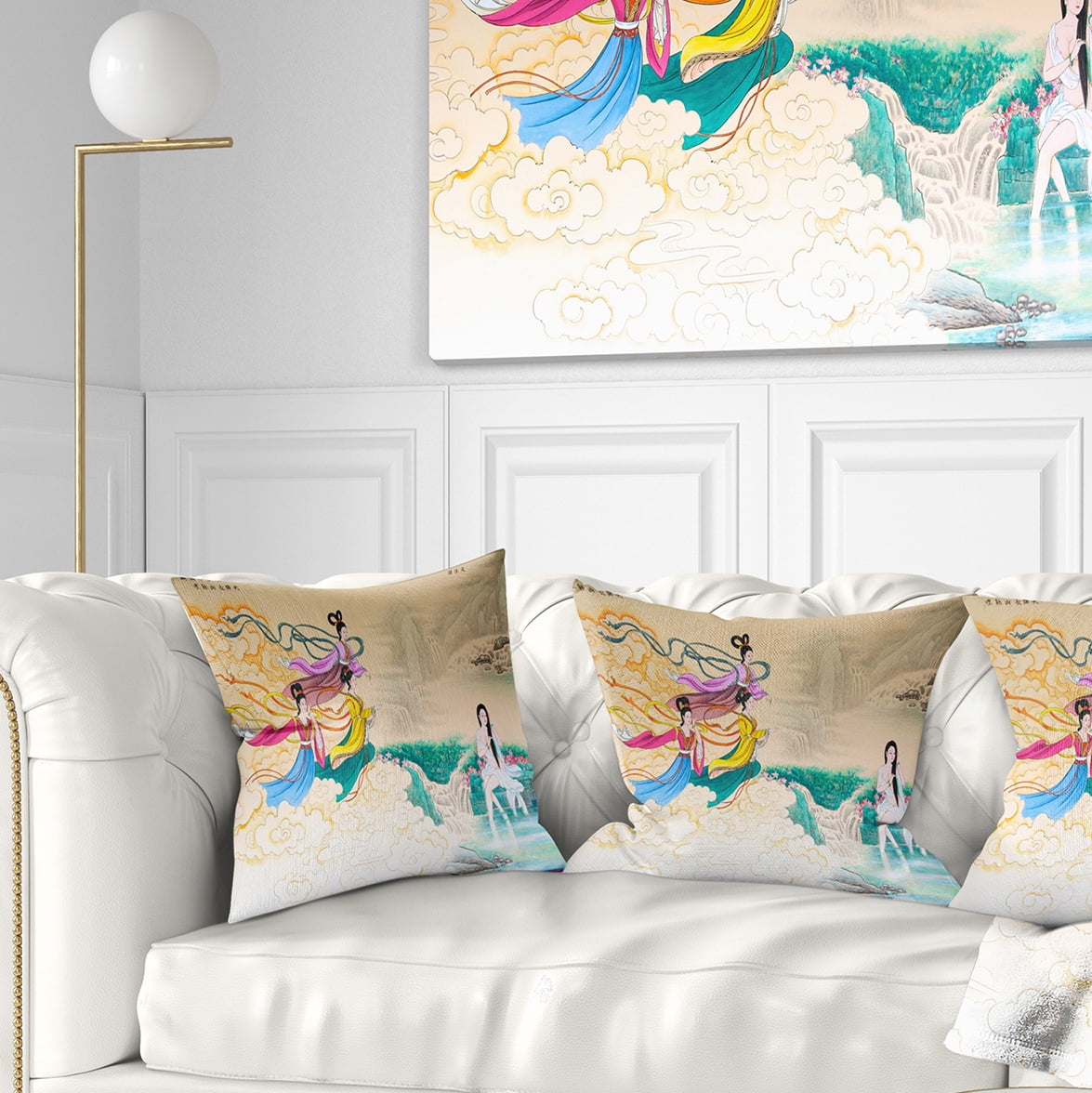 Designart Classical Chinese Painting - Abstract Throw Pillow - 16x16