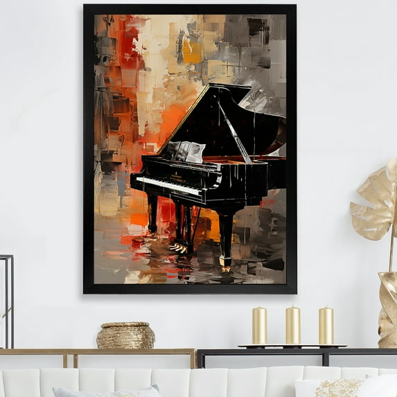 Designart "Classical Sonata of Black Piano II" Music Framed Wall Art - Vintage Black Music Piano Entryway Framed Wall Art Print