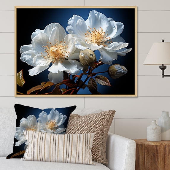 Designart "Clear Azure And Snow Florals" Flowers Floater Framed Canvas Art Print