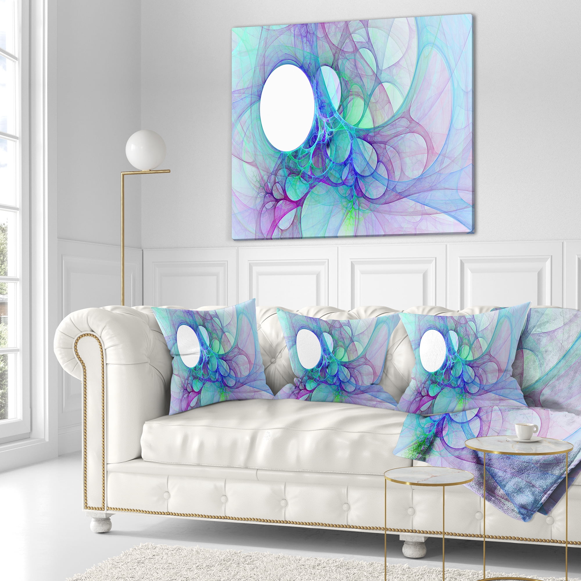 Designart Clear Blue Fractal Angel Wings - Abstract Throw Pillow - 16x16