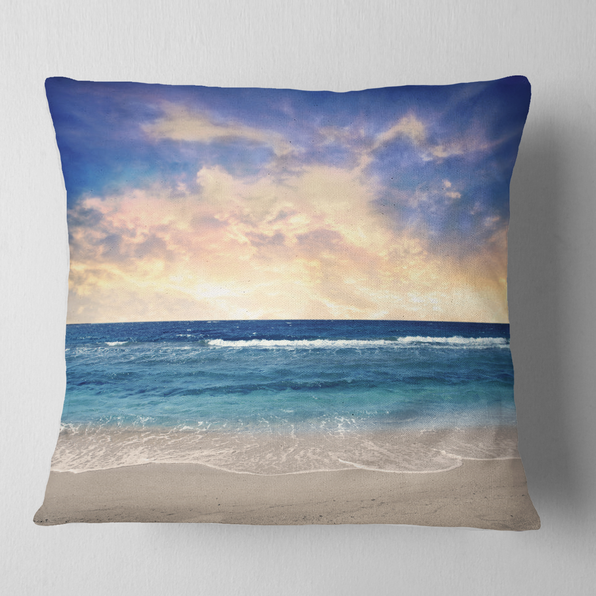 Designart Clear Blue Sky and Ocean at Sunset - Seascape Throw Pillow - 16x16