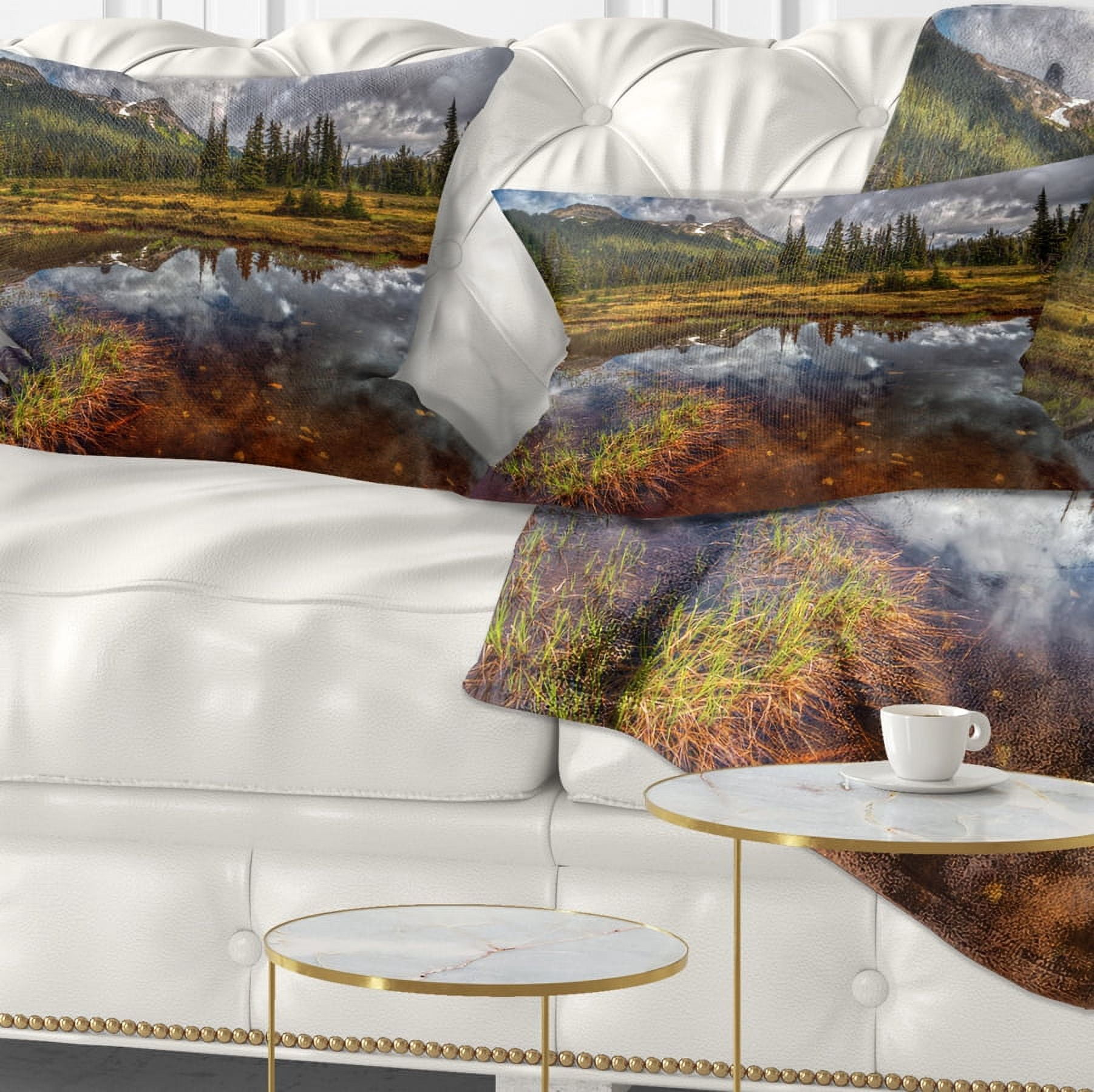 Designart Clear Lake Mirroring Cloudy Skies - Landscape Printed Throw Pillow - 12x20