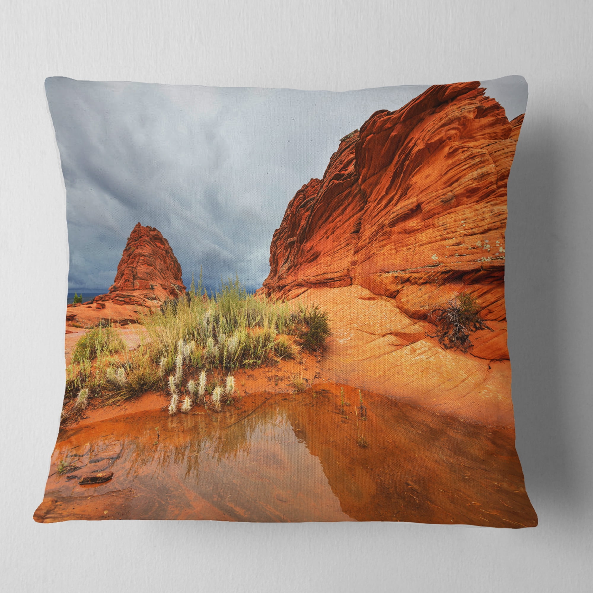 Designart Clear Lake Vermillion Cliffs - Landscape Printed Throw Pillow - 16x16
