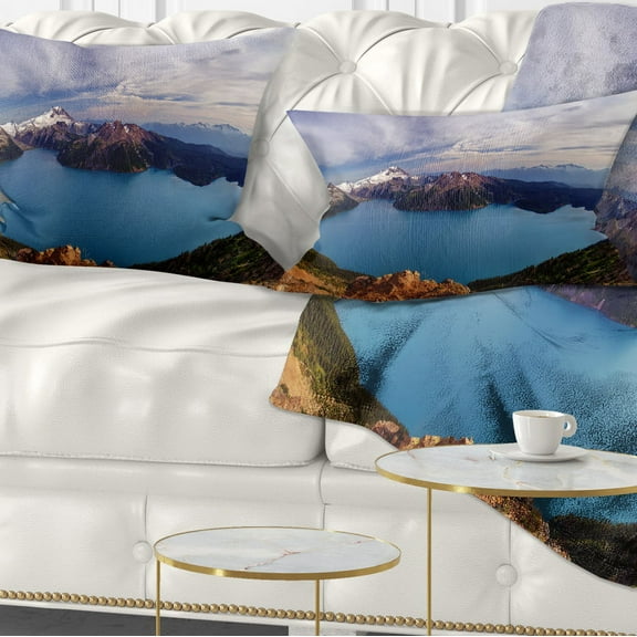 Designart Clear Lake with Bright Sky - Landscape Printed Throw Pillow - 12x20
