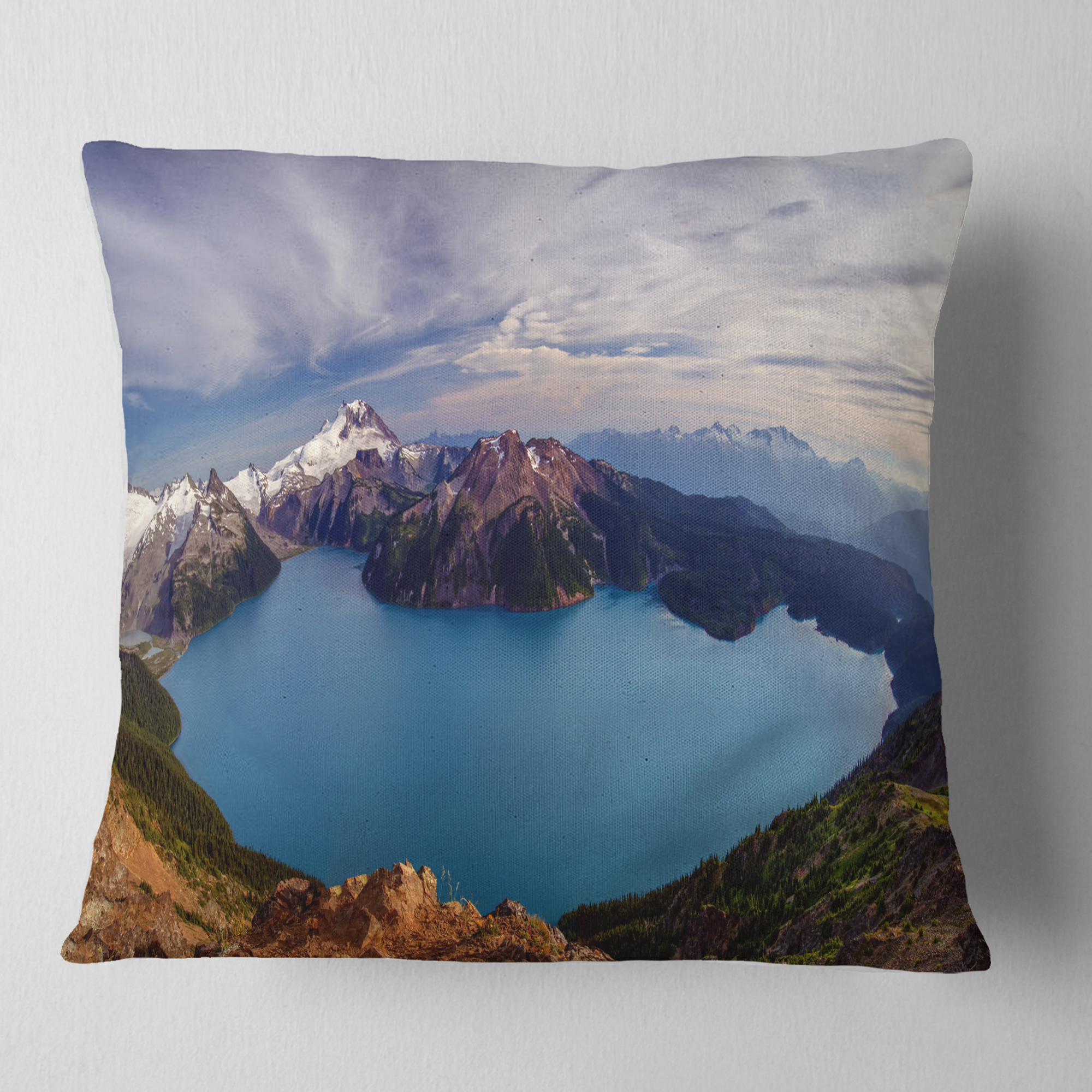 Designart Clear Lake with Bright Sky - Landscape Printed Throw Pillow - 18x18