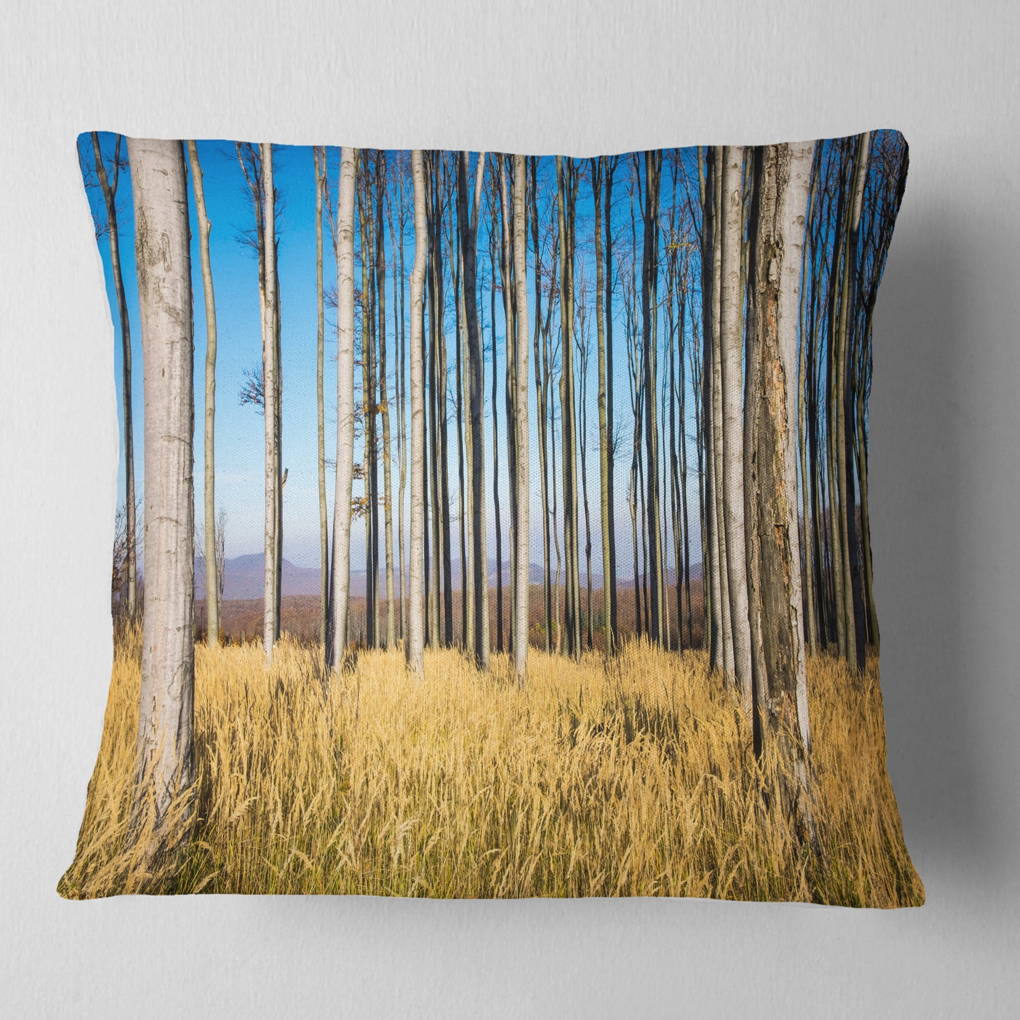 Designart Clear Sky and Bush in Thick Forest - Modern Forest Throw Pillow - 18x18