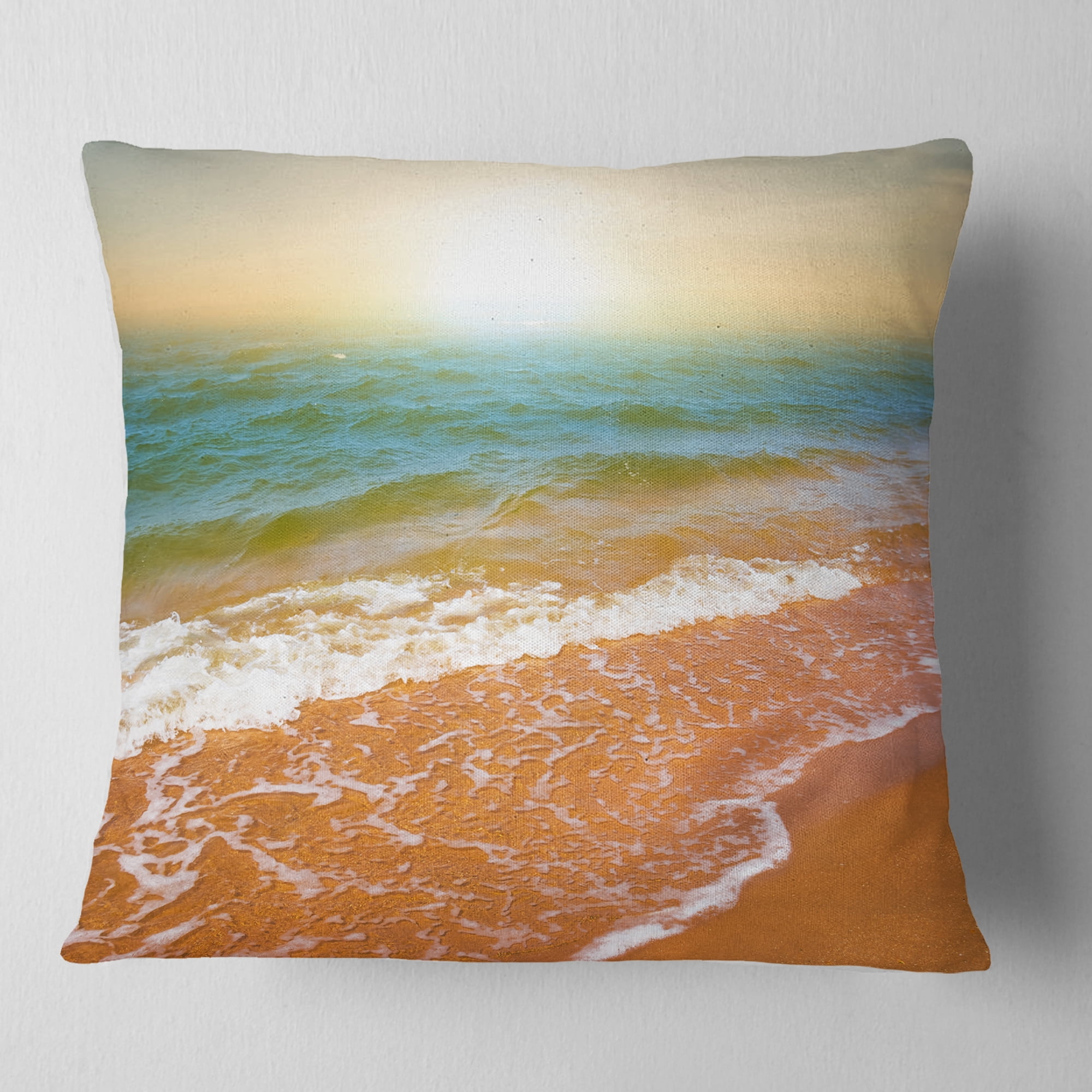 Designart Clear Waters in Early Morning Beach - Seashore Throw Pillow - 16x16