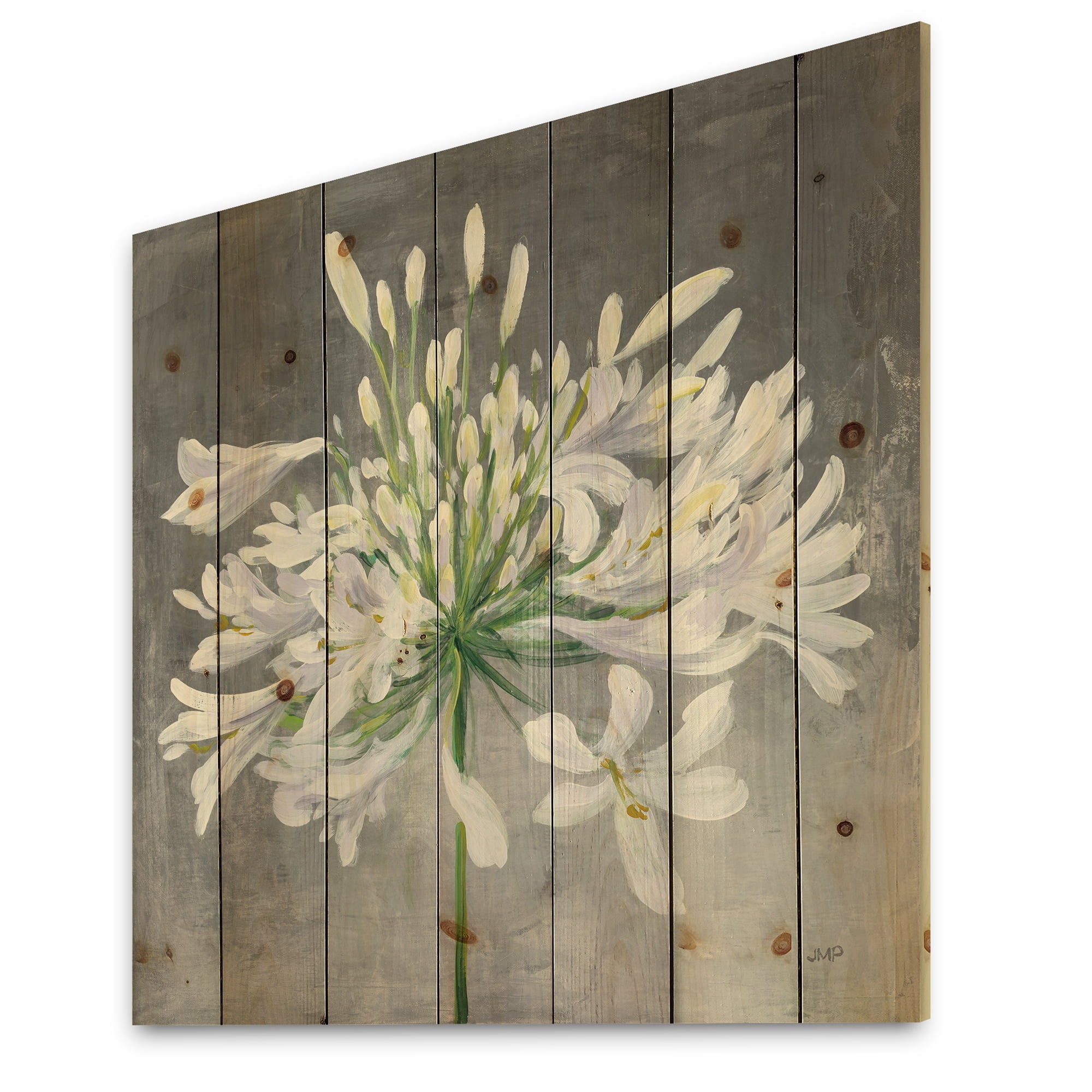 Designart 'Cleome Splash Flower I' Traditional Floral Print on Natural Pine Wood