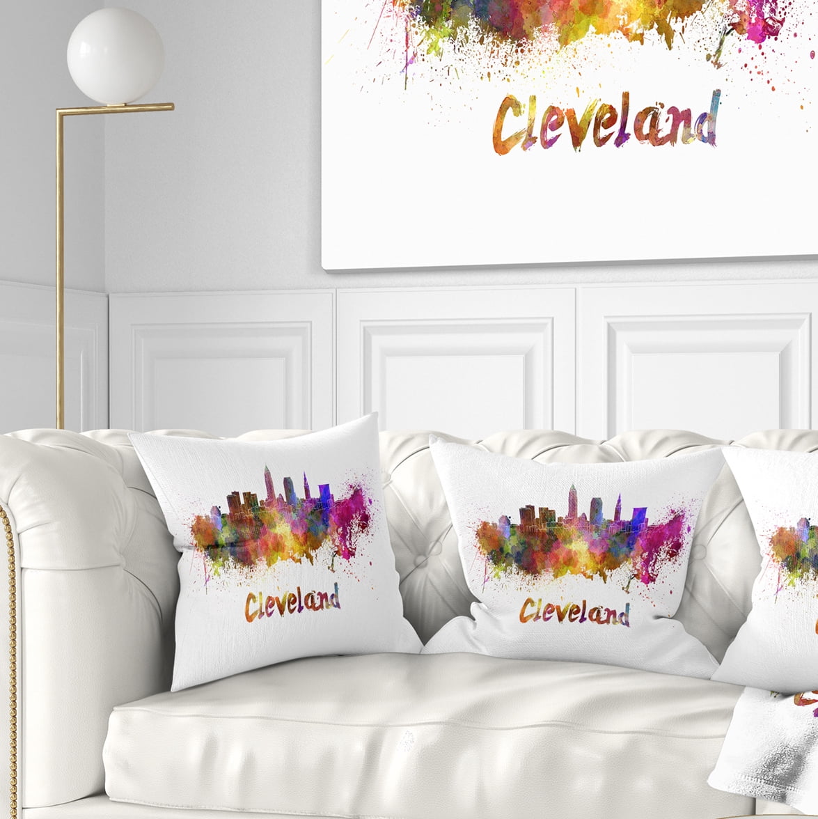 Designart Cleveland Skyline - Cityscape Throw Pillow - 18x18