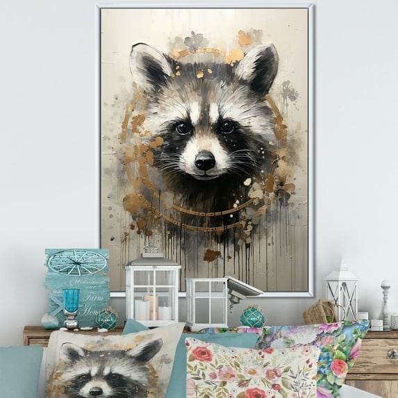Designart "Clever Impish Gaze" Animals Raccoon Floater Framed Canvas Art Print