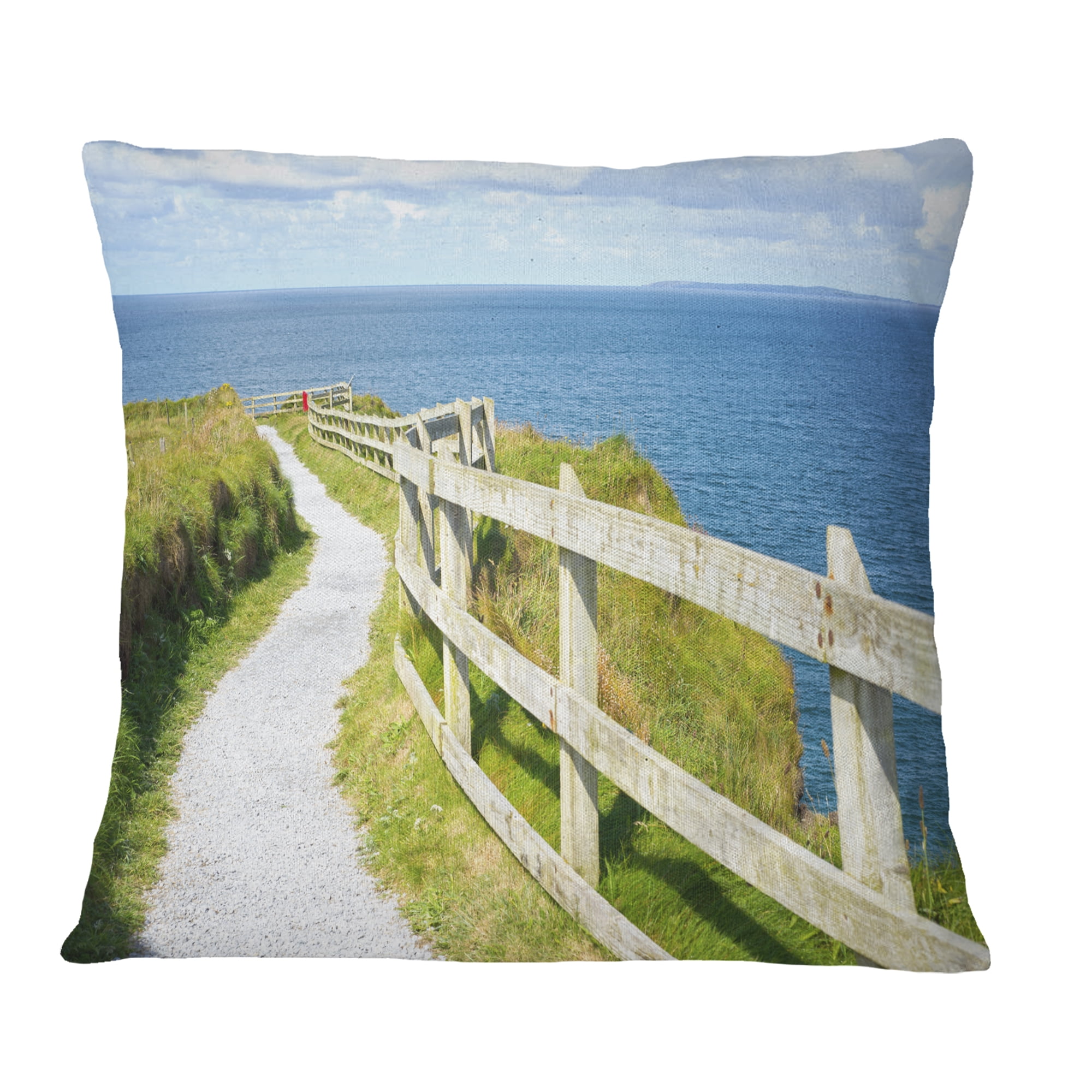 Designart Cliff Walk on Wild Atlantic Way - Landscape Printed Throw Pillow - 18x18