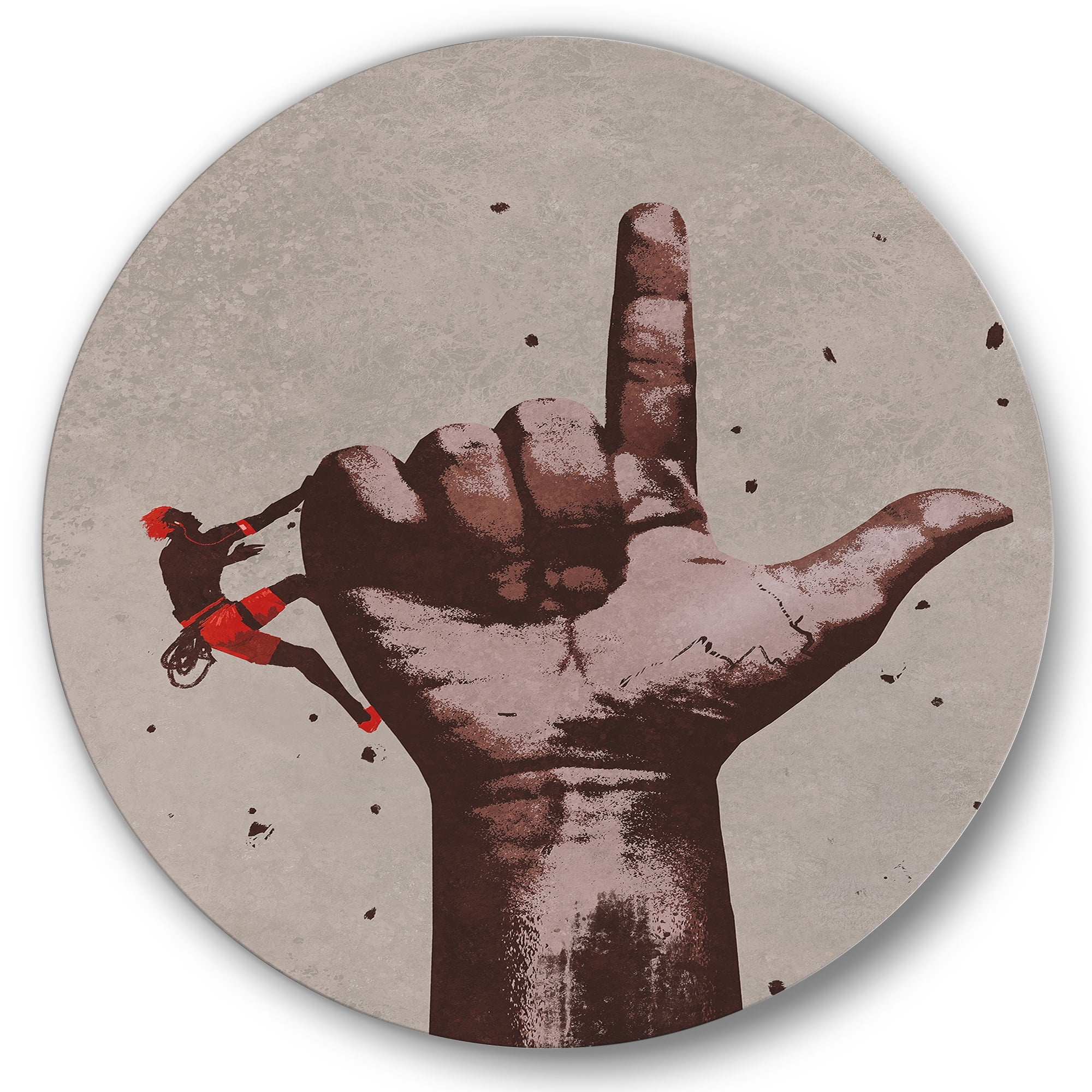 Designart 'Climber With Finger Pointing Up Sign' Modern Circle Metal Wall Art 23x23 - Disc of 23