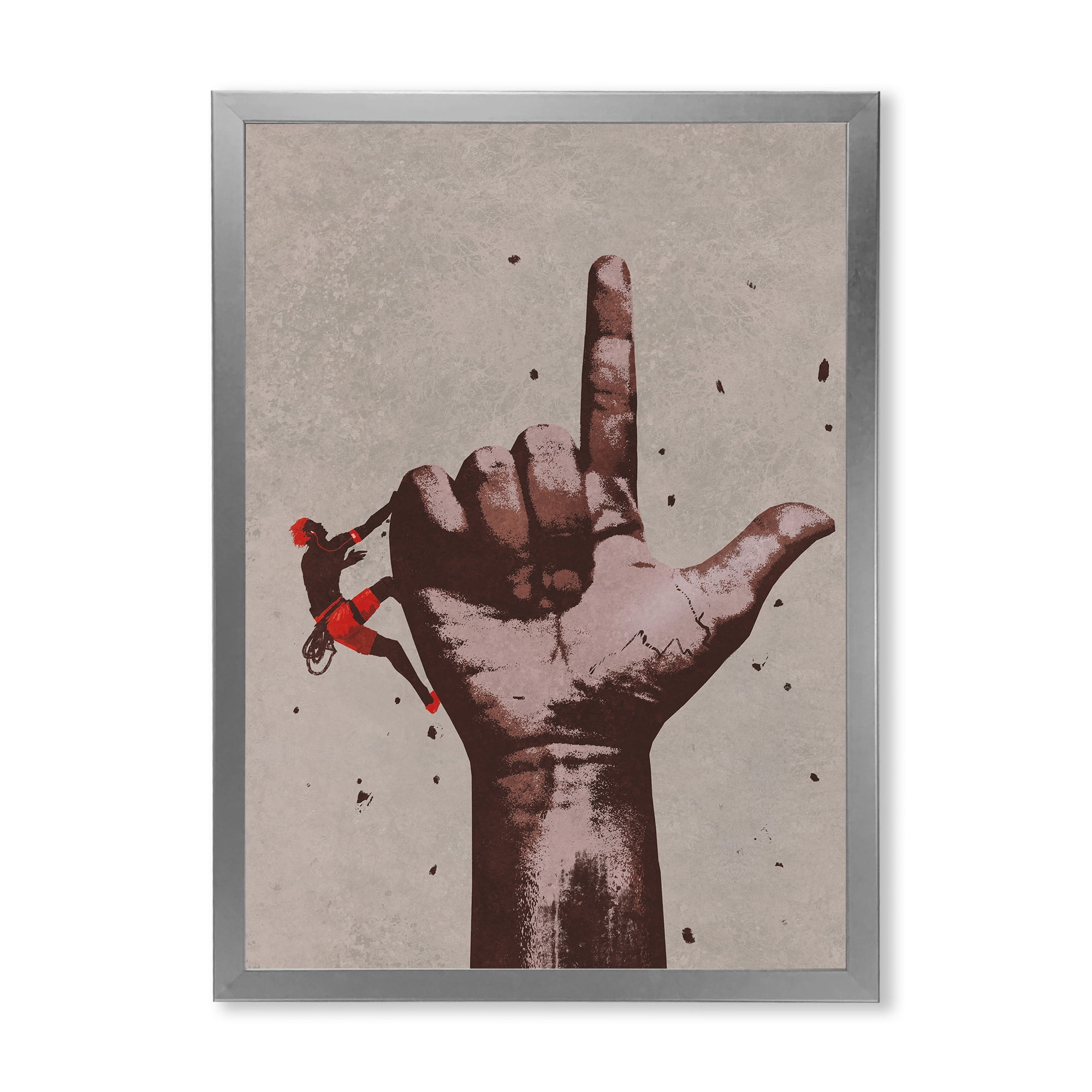 Designart 'Climber With Finger Pointing Up Sign' Modern Framed Art Print