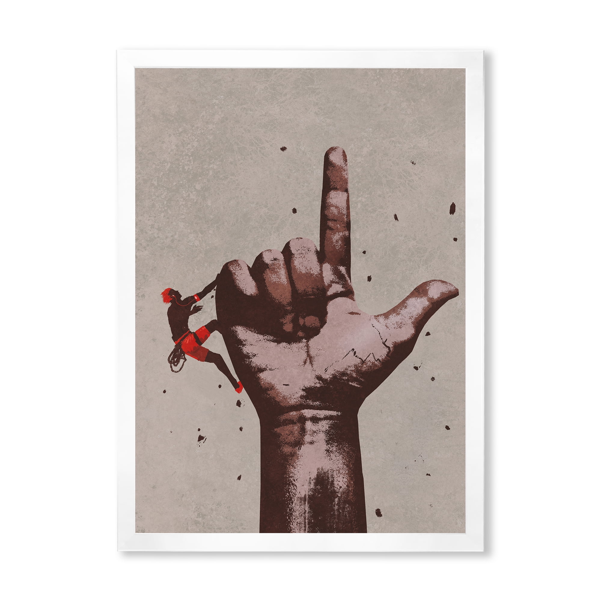 Designart 'Climber With Finger Pointing Up Sign' Modern Framed Art Print