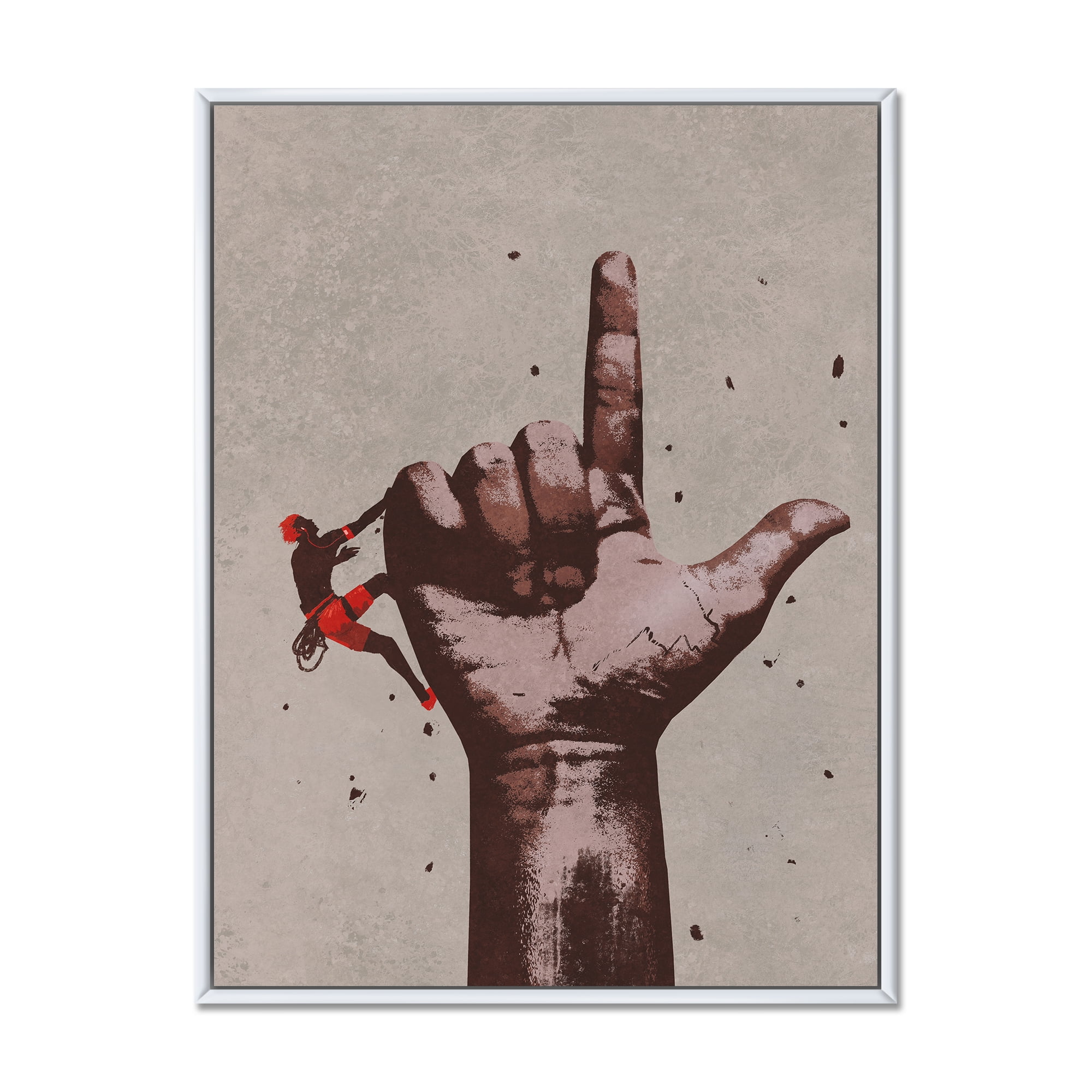 Designart 'Climber With Finger Pointing Up Sign' Modern Framed Canvas Wall Art Print
