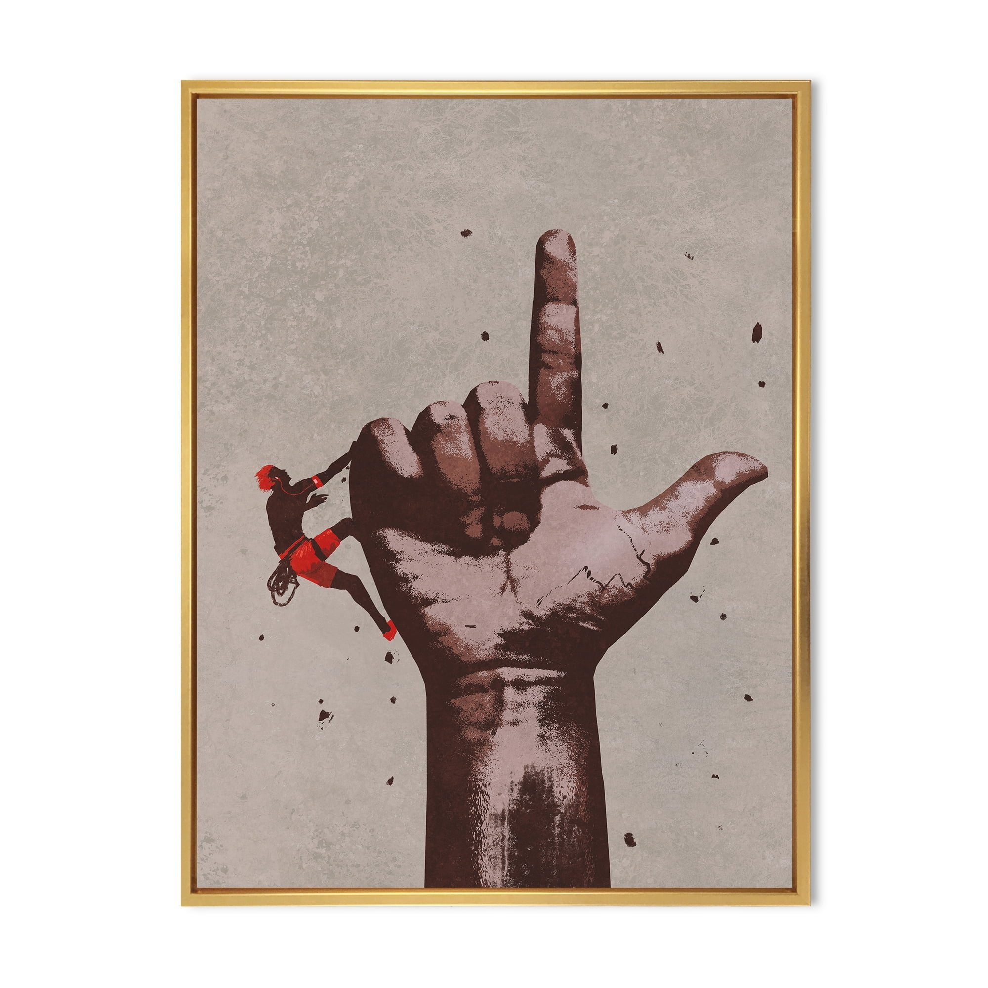 Designart 'Climber With Finger Pointing Up Sign' Modern Framed Canvas Wall Art Print