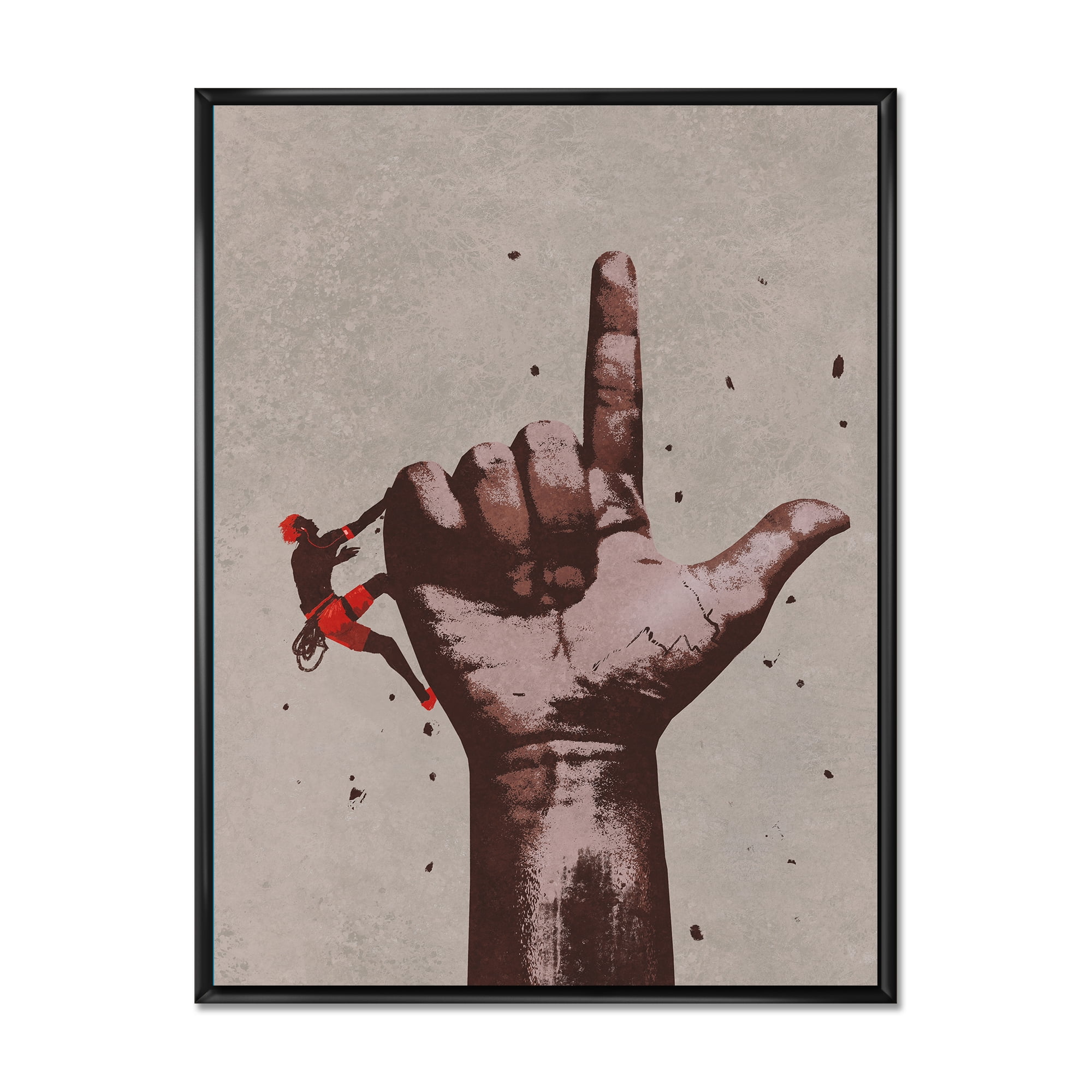 Designart 'Climber With Finger Pointing Up Sign' Modern Framed Canvas Wall Art Print