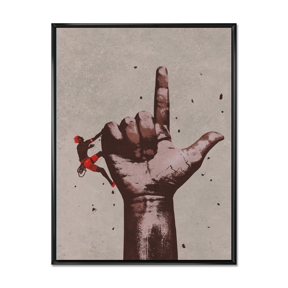 Designart 'Climber With Finger Pointing Up Sign' Modern Framed Canvas Wall Art Print