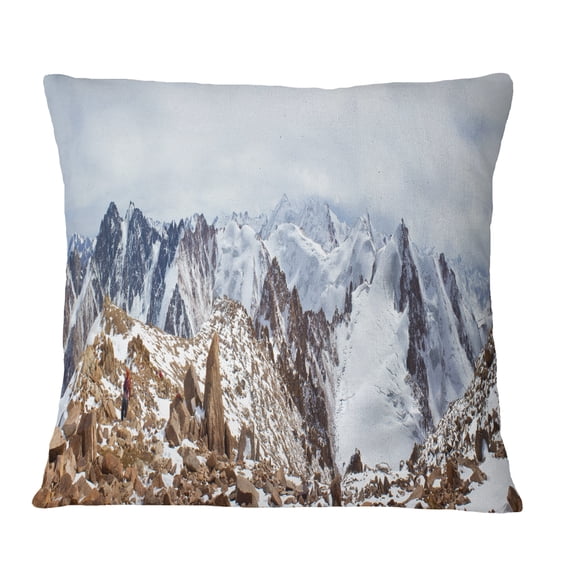Designart Climbers on the Mountain Top - Landscape Printed Throw Pillow - 16x16