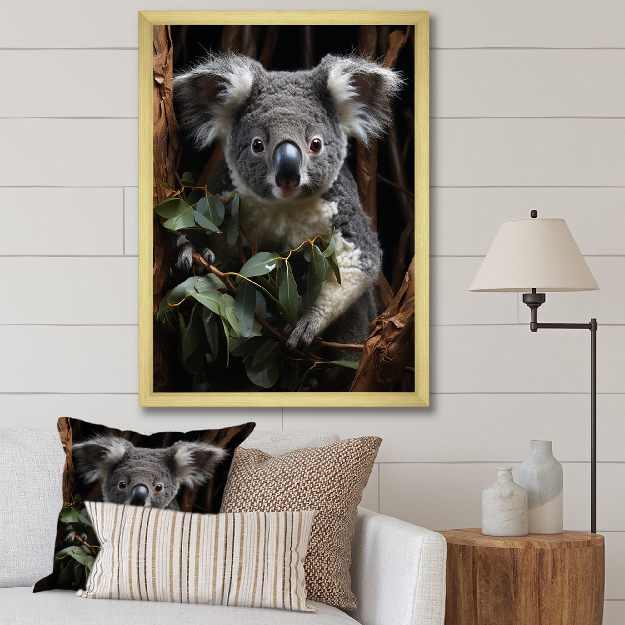 Designart Climbing Koala in Grey I Animals Framed Wall Art