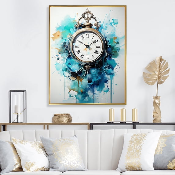 Designart "Clock Time In Flow II" Fashion Floater Framed Wall Art Living Room
