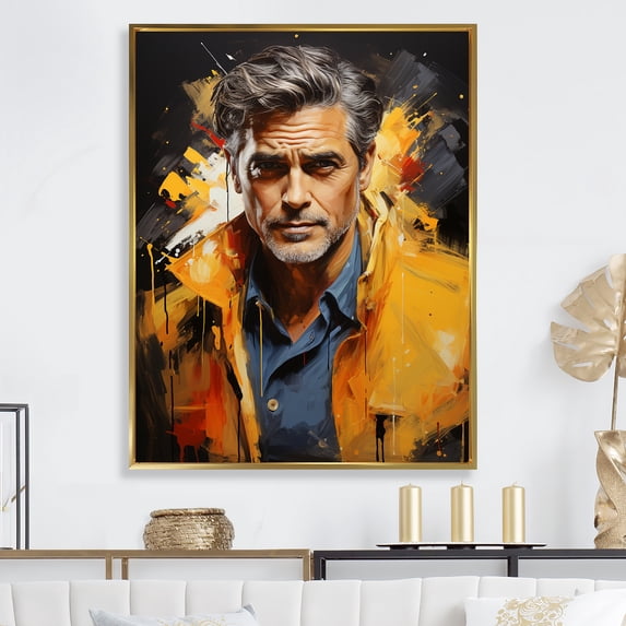 Designart "Clooney In Cobalt" Pop Art Floater Framed Canvas Wall Art