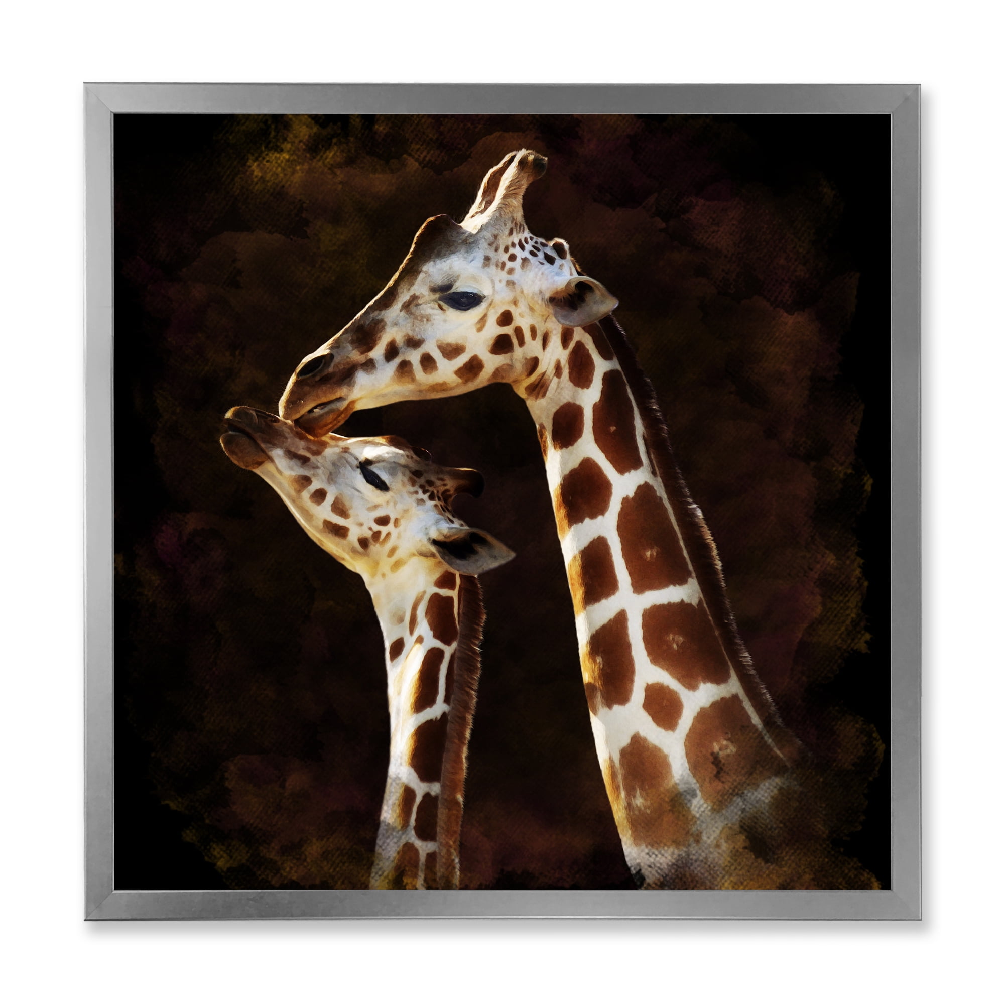 Designart 'Close UP Of Two Giraffes Kissing I' Farmhouse Framed Art Print