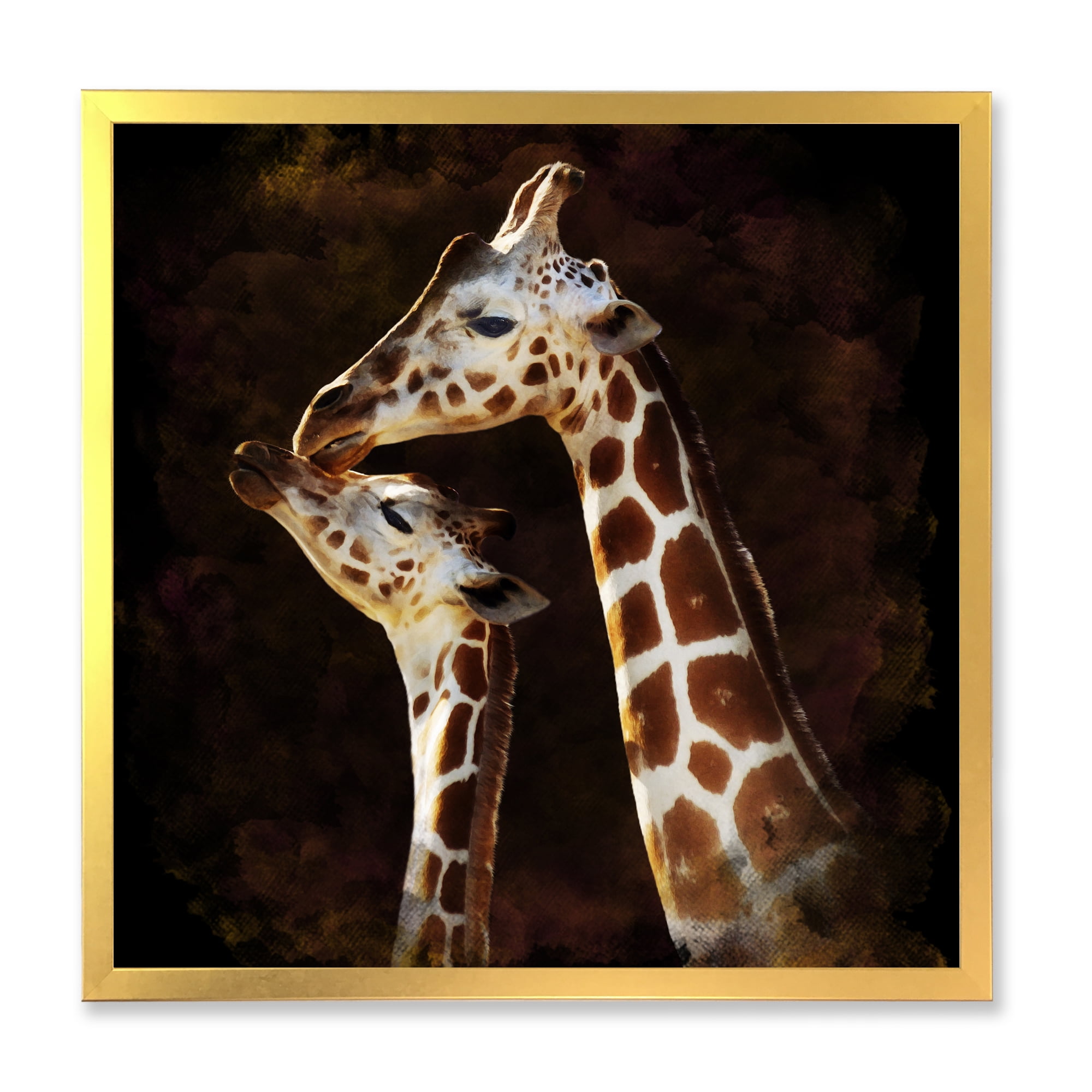 Designart 'Close UP Of Two Giraffes Kissing I' Farmhouse Framed Art Print