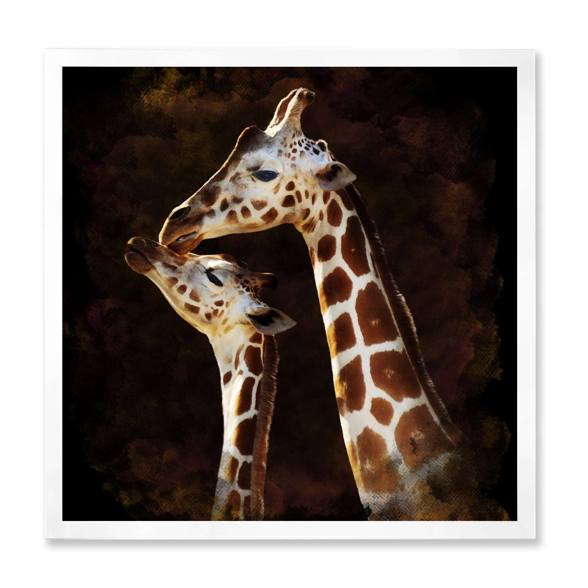 Designart 'Close UP Of Two Giraffes Kissing I' Farmhouse Framed Art Print
