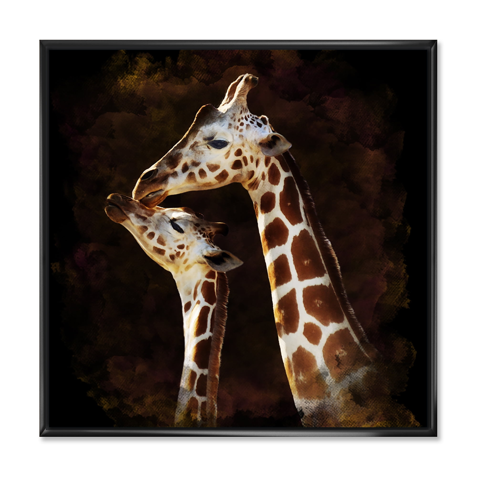 Designart 'Close UP Of Two Giraffes Kissing I' Farmhouse Framed Canvas Wall Art Print