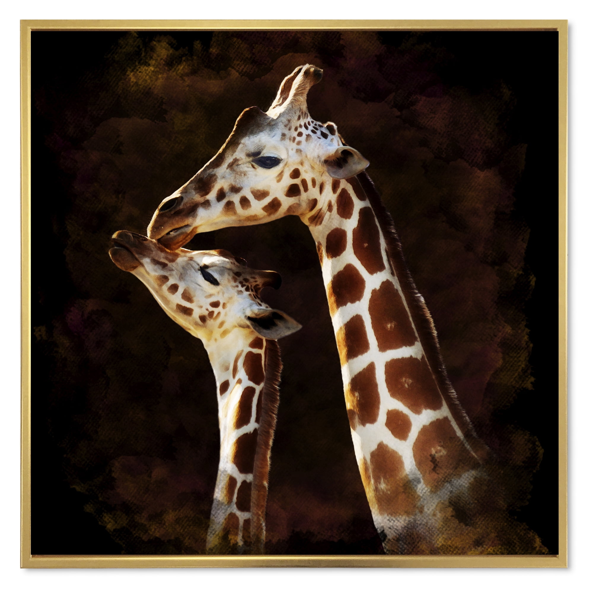 Designart 'Close UP Of Two Giraffes Kissing I' Farmhouse Framed Canvas Wall Art Print