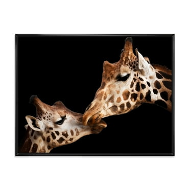 Designart 'Close UP Of Two Giraffes Kissing II' Farmhouse Framed Canvas Wall Art Print