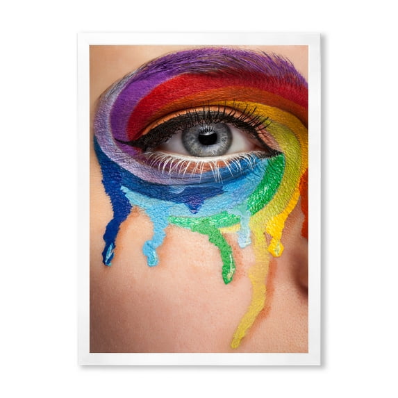 Designart 'Close Up Eye With Colourful Cry In A Wheel Arround' Modern Framed Art Print