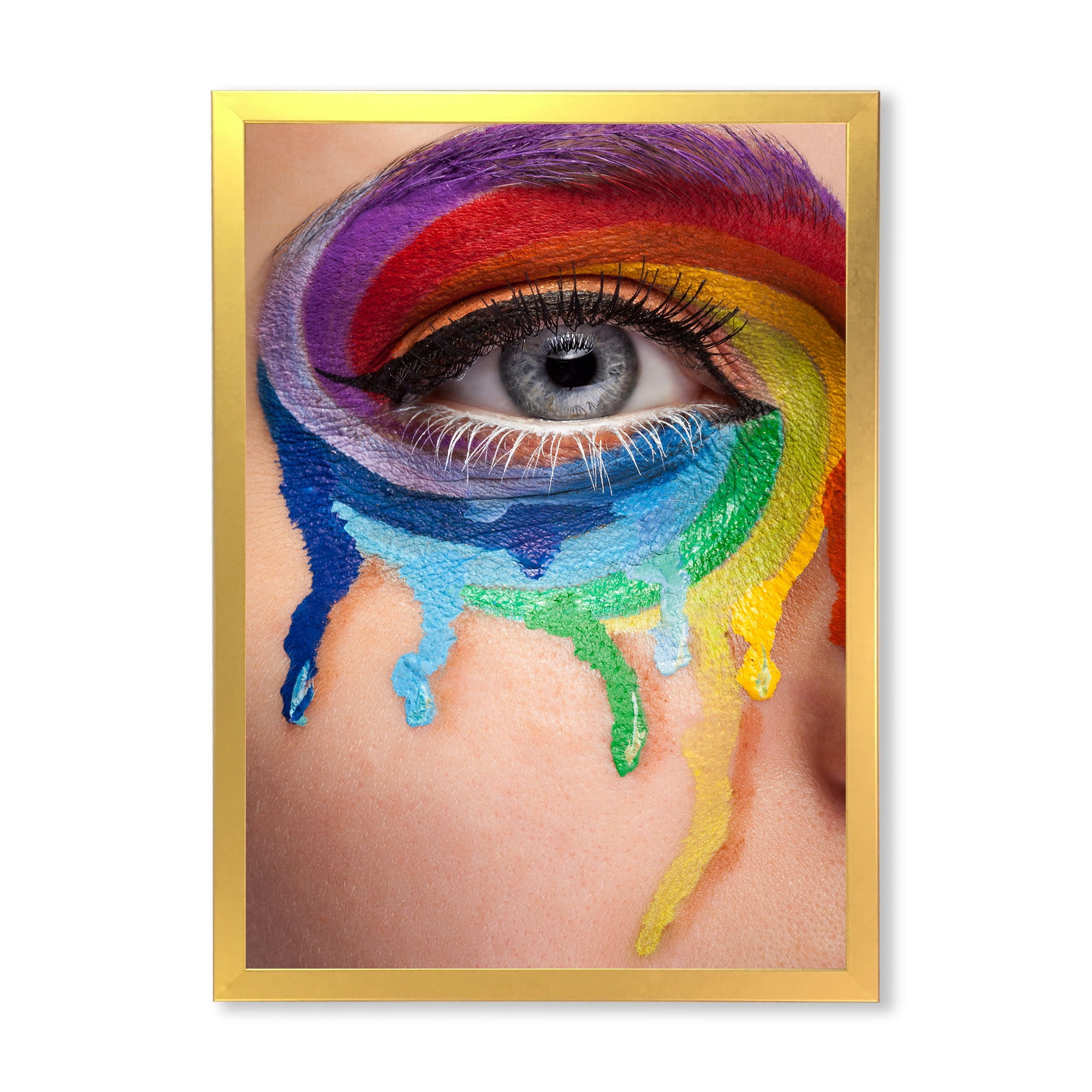 Designart 'Close Up Eye With Colourful Cry In A Wheel Arround' Modern Framed Art Print