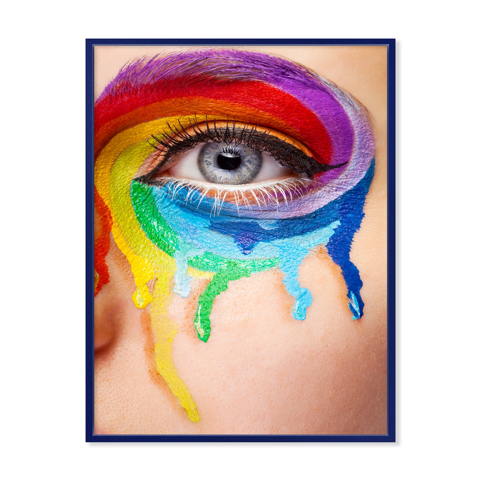 Designart 'Close Up Eye With Colourful Cry In A Wheel Arround' Modern Framed Canvas Wall Art Print