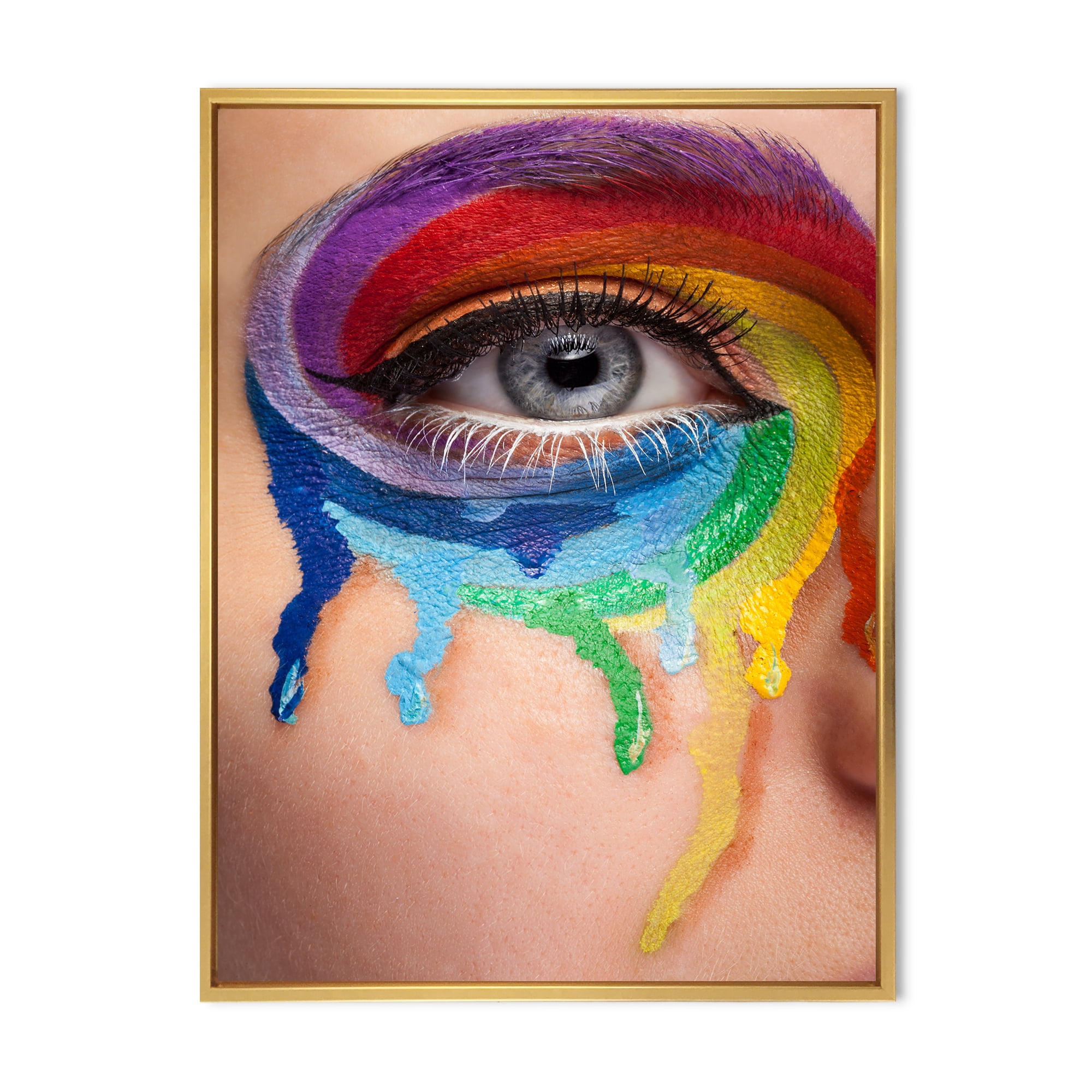 Designart 'Close Up Eye With Colourful Cry In A Wheel Arround' Modern Framed Canvas Wall Art Print