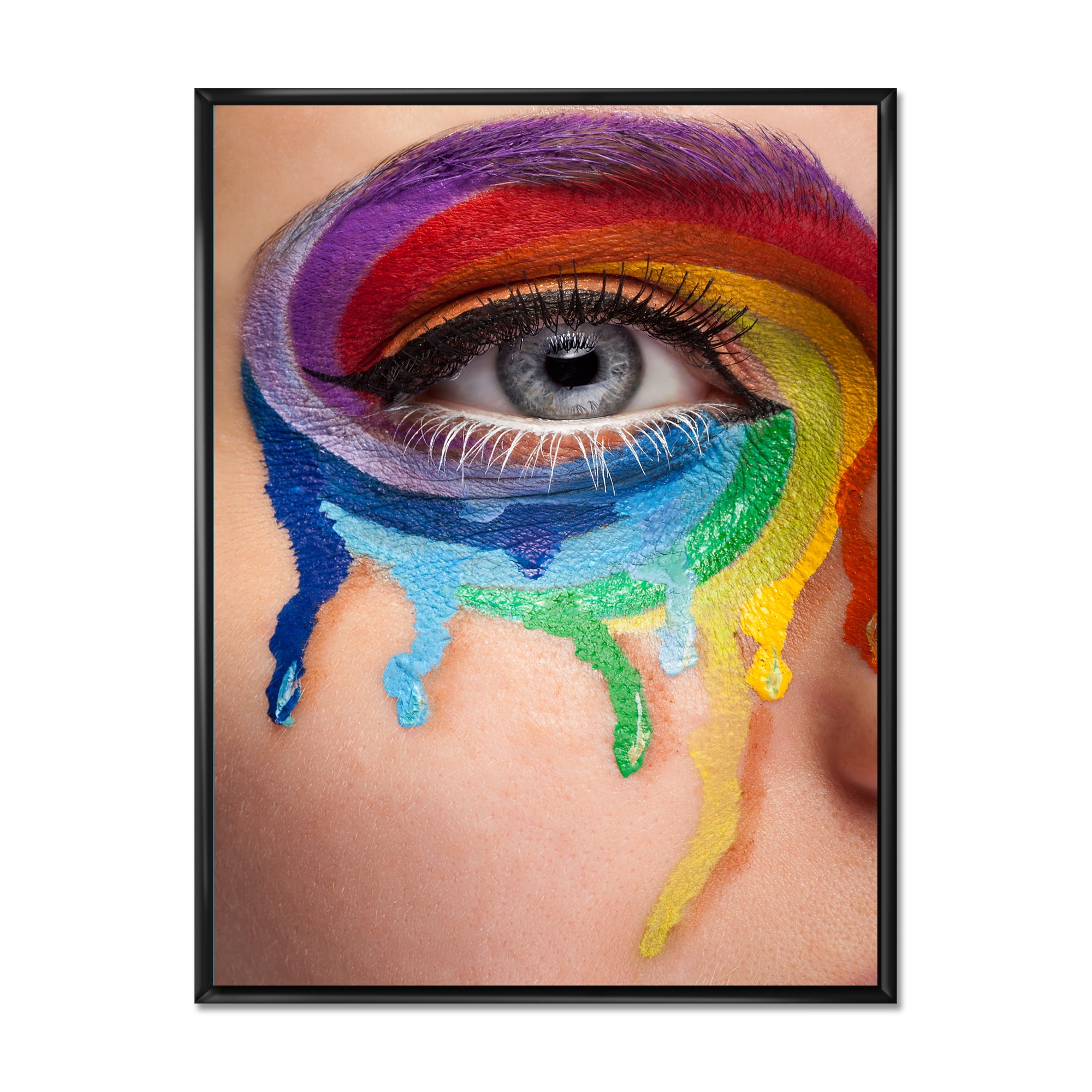 Designart 'Close Up Eye With Colourful Cry In A Wheel Arround' Modern Framed Canvas Wall Art Print