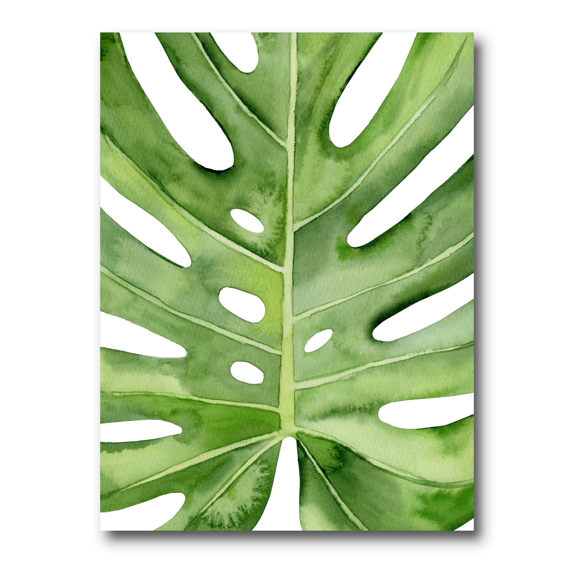 Green Monstera Leaf Tropical Palm Canvas Wall Art with Wood Frame