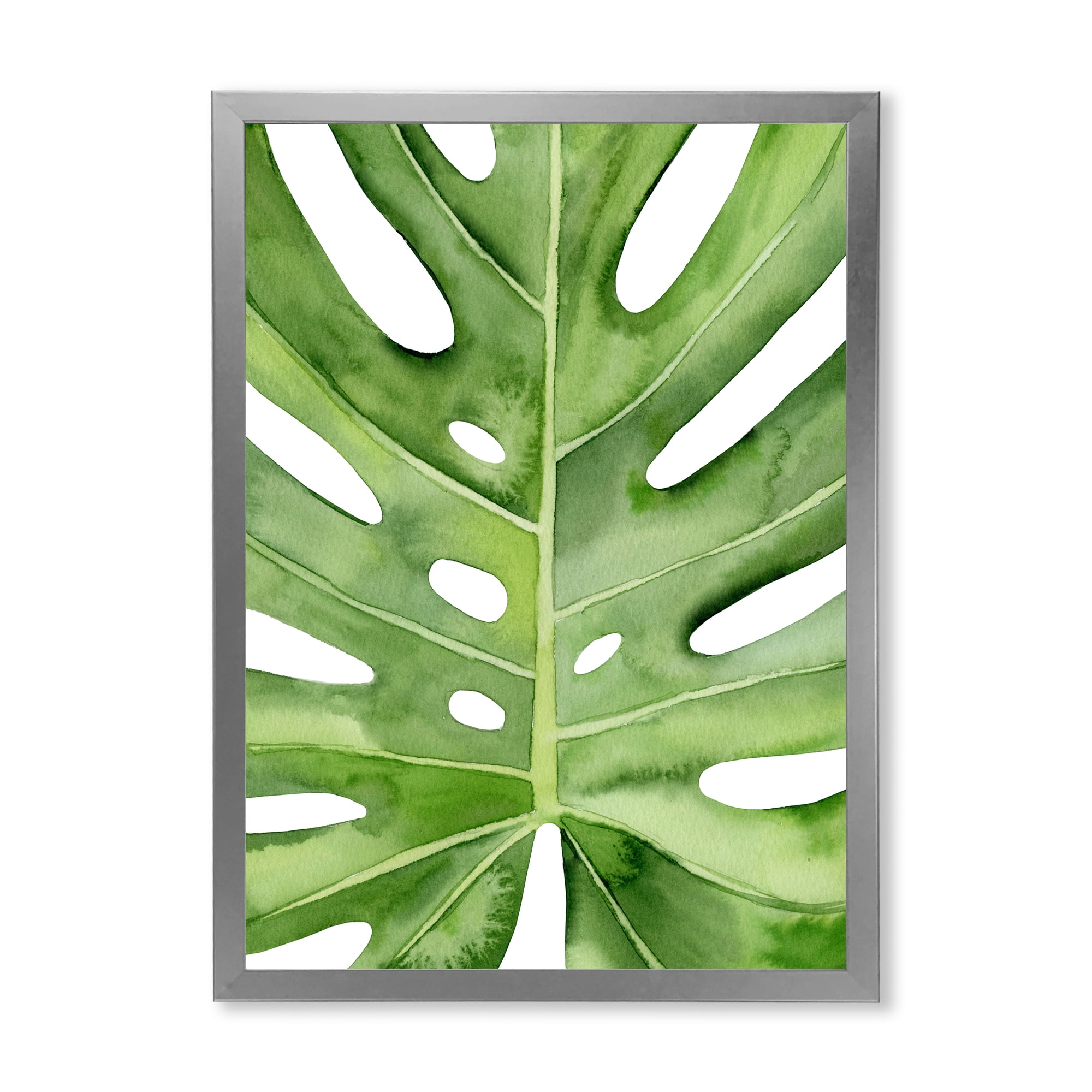 Designart 'Close Up Green Monstera Leaf Tropical Palm' Tropical Framed Art Print