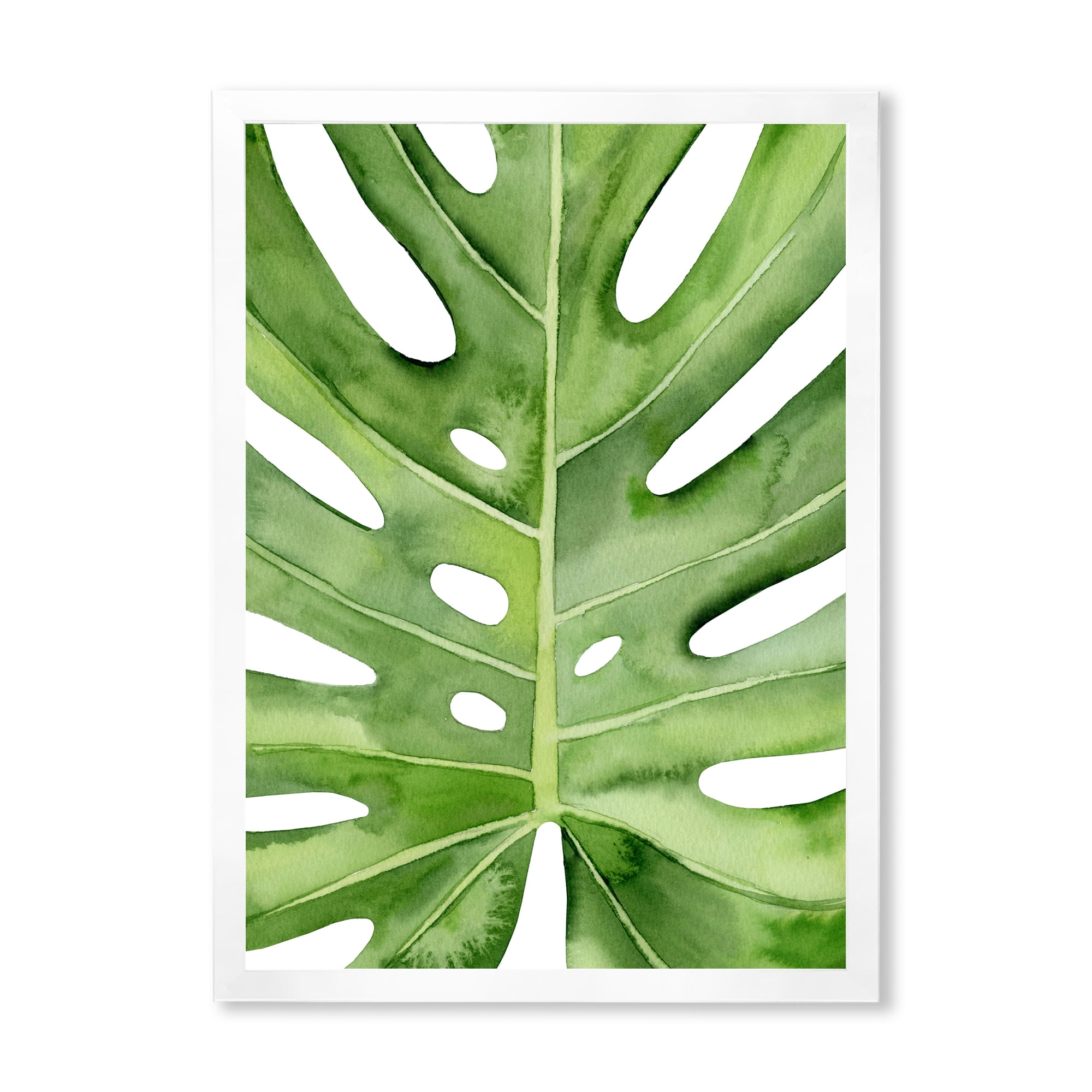 Designart 'Close Up Green Monstera Leaf Tropical Palm' Tropical Framed Art Print