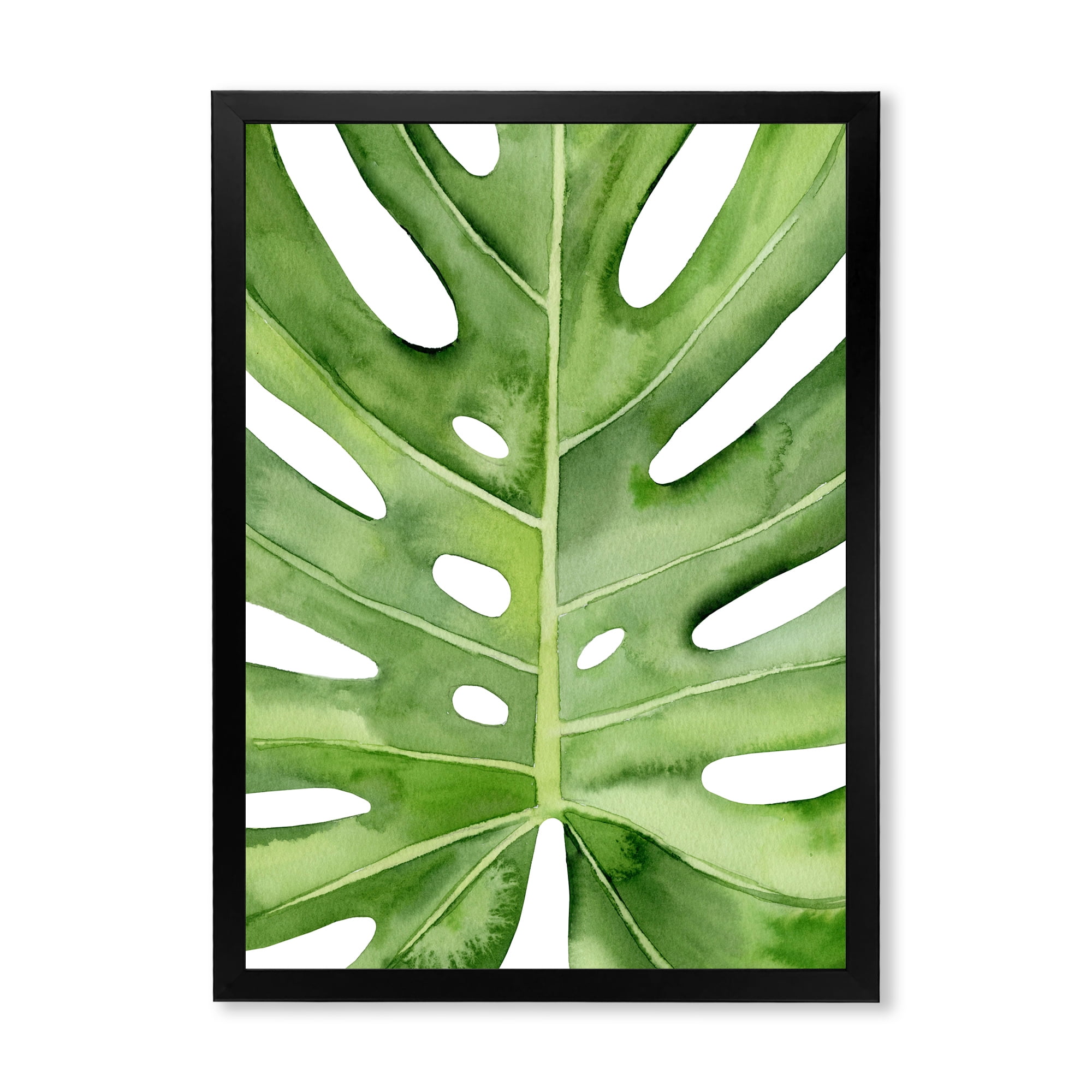 Designart 'Close Up Green Monstera Leaf Tropical Palm' Tropical Framed Art Print