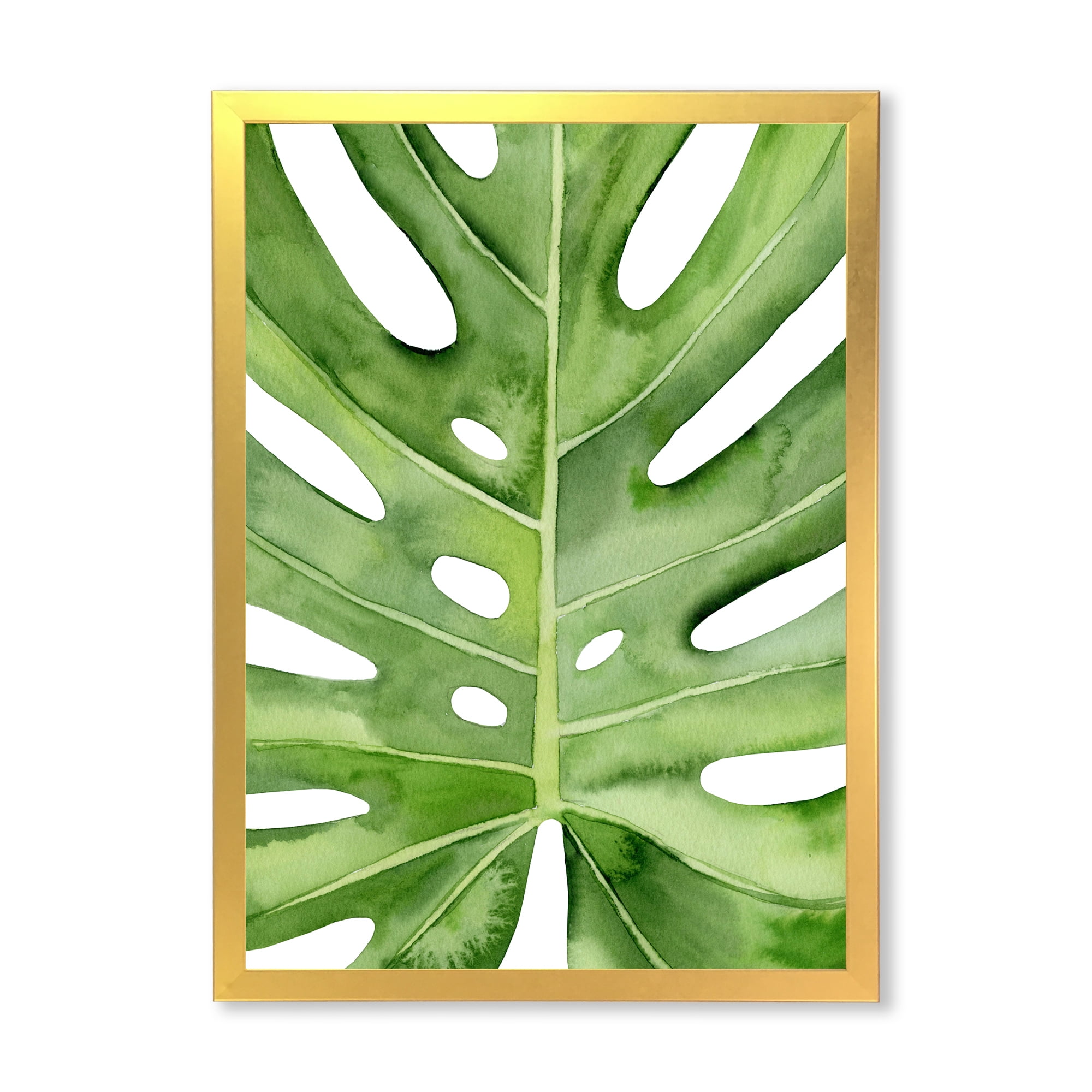 Designart 'Close Up Green Monstera Leaf Tropical Palm' Tropical Framed Art Print