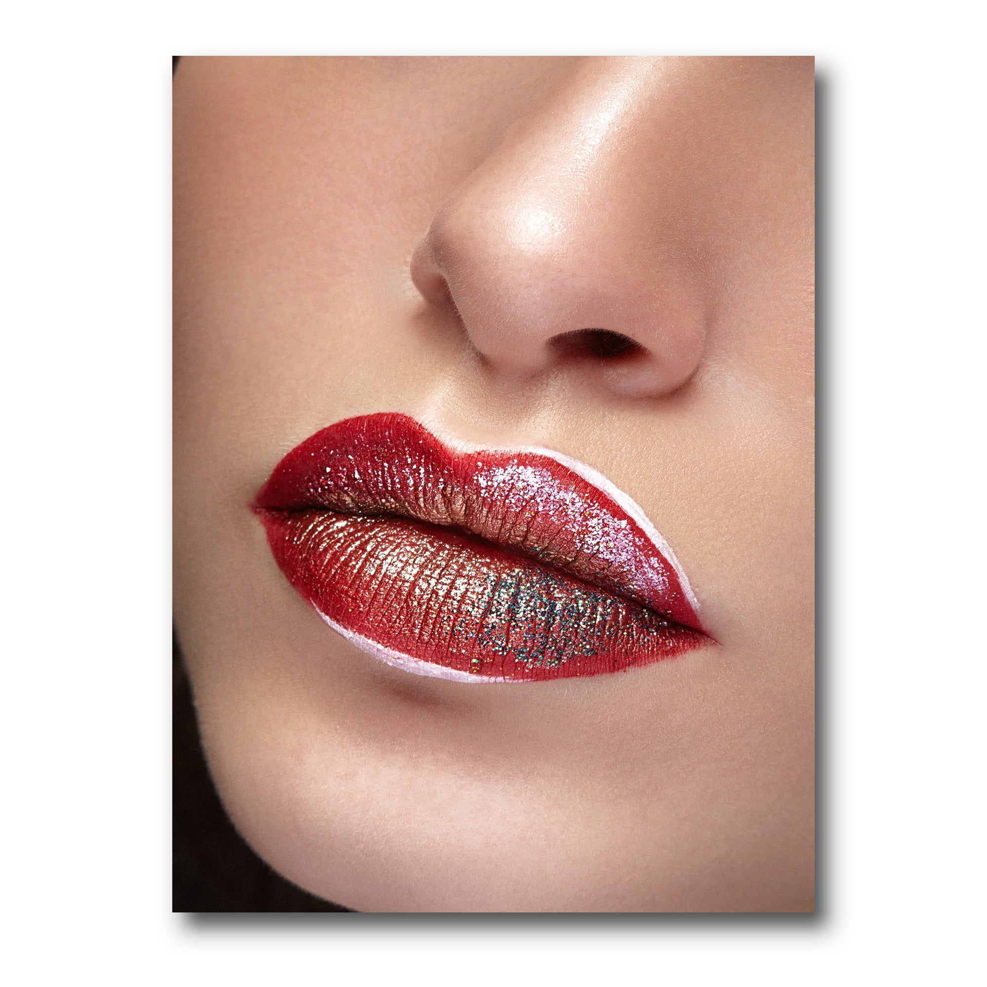 Designart ' Close Up Lips With Professional Lipstick and Make Up ' Modern Canvas Wall Art Print