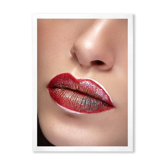 Designart 'Close Up Lips With Professional Lipstick and Make Up' Modern Framed Art Print