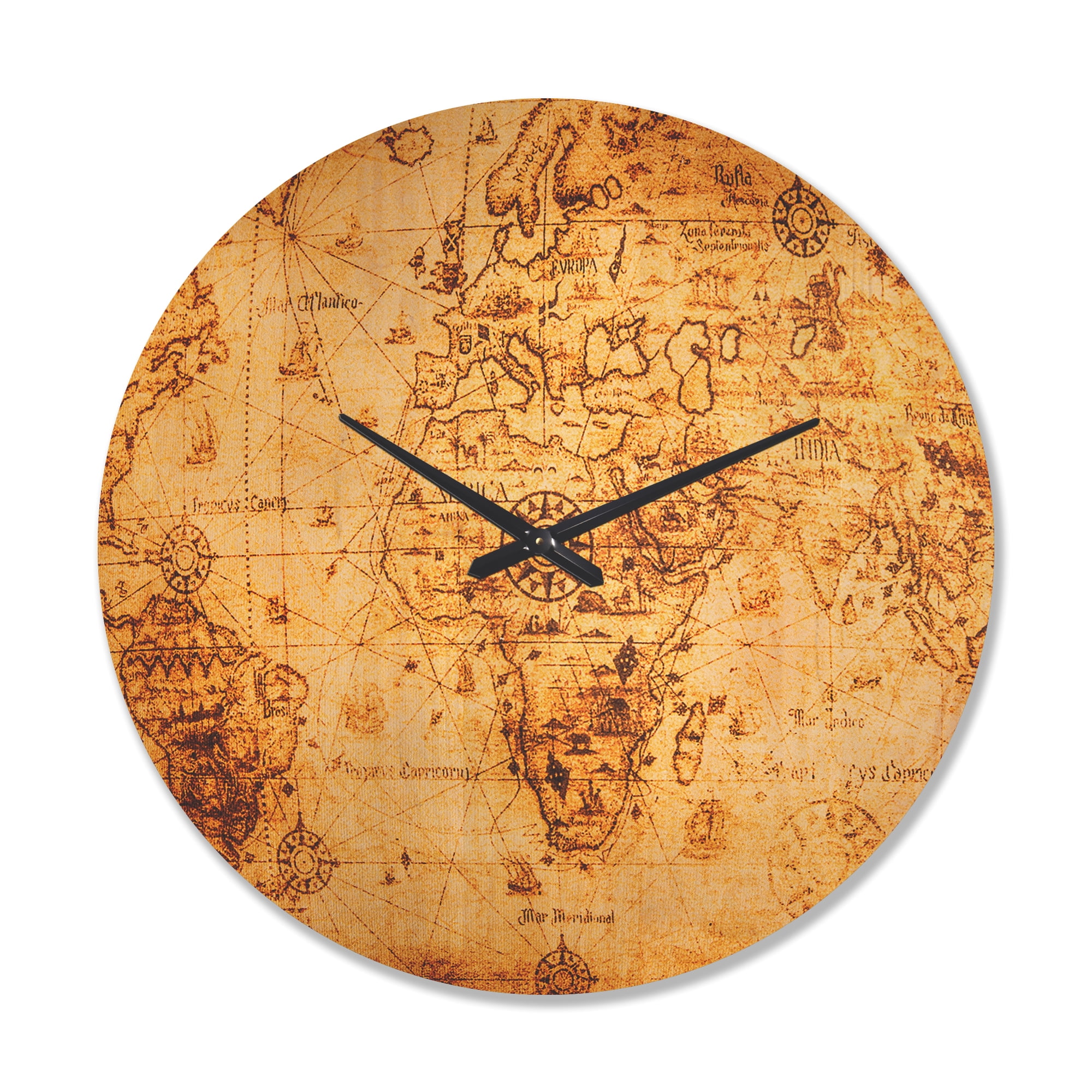 Designart 'Close Up Magnifying Glass on World Map ' Rustic Wood Wall Clock