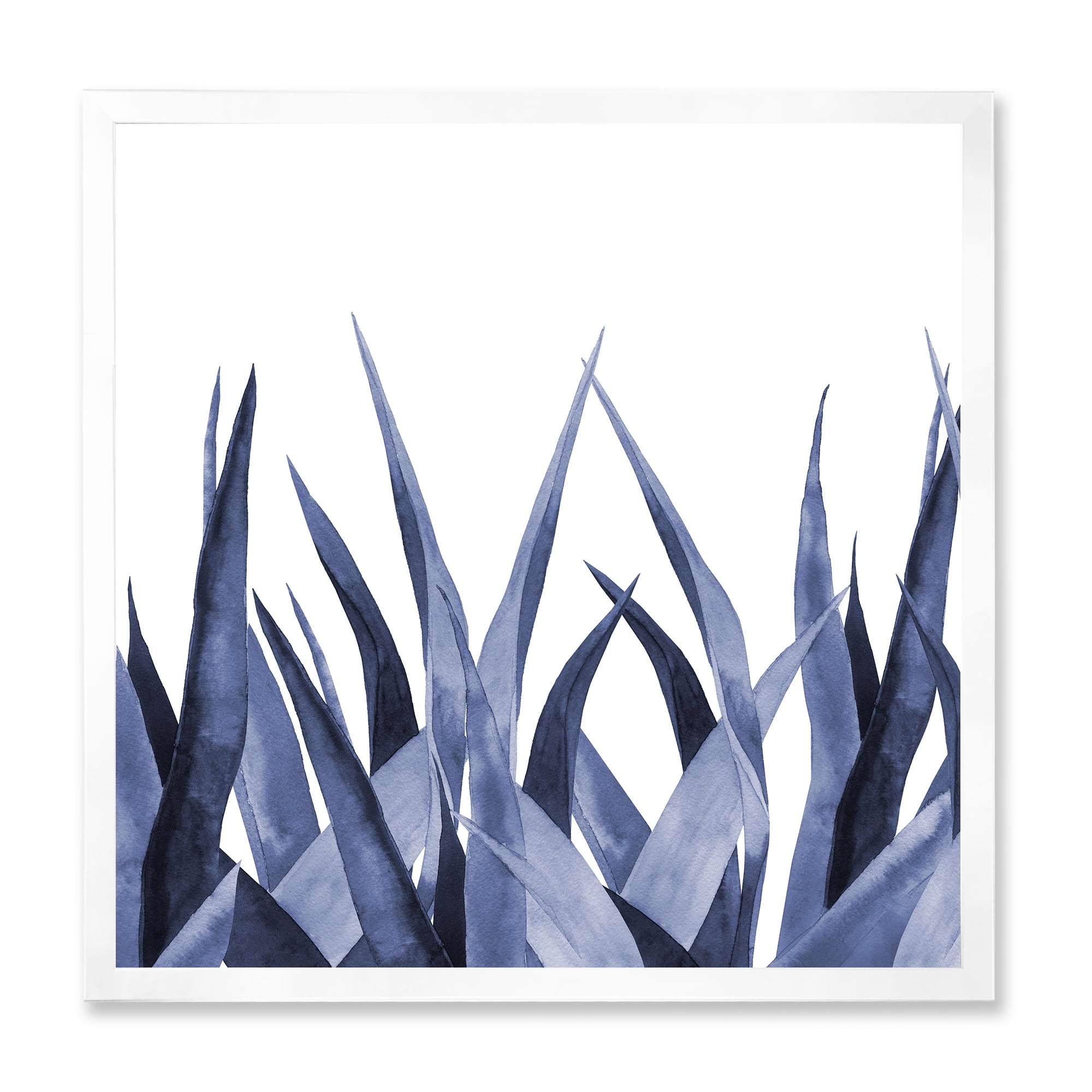 Designart 'Close Up Navy Blue Agave Leaves' Traditional Framed Art Print