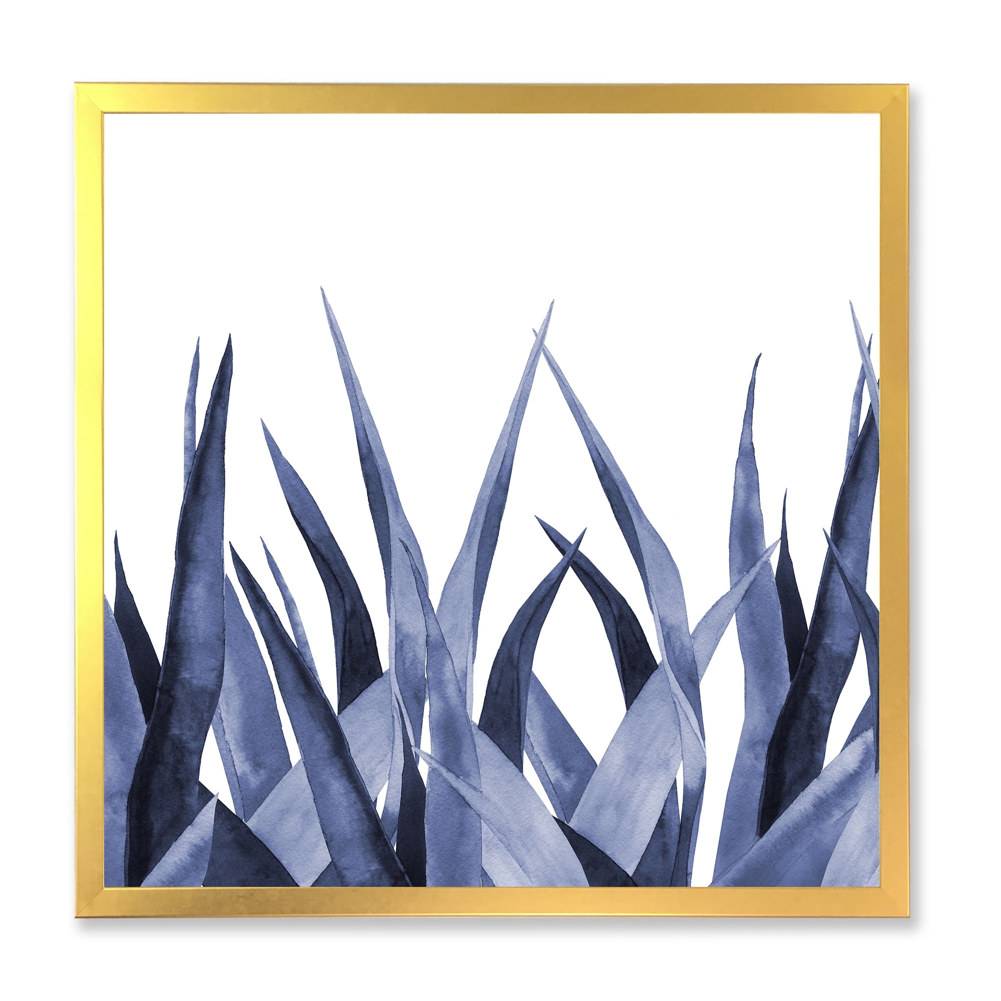Designart 'Close Up Navy Blue Agave Leaves' Traditional Framed Art Print