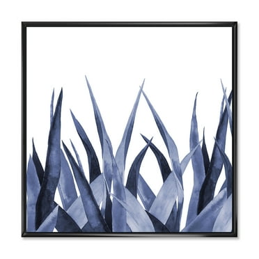 Designart 'Close Up Navy Blue Agave Leaves' Traditional Framed Canvas Wall Art Print