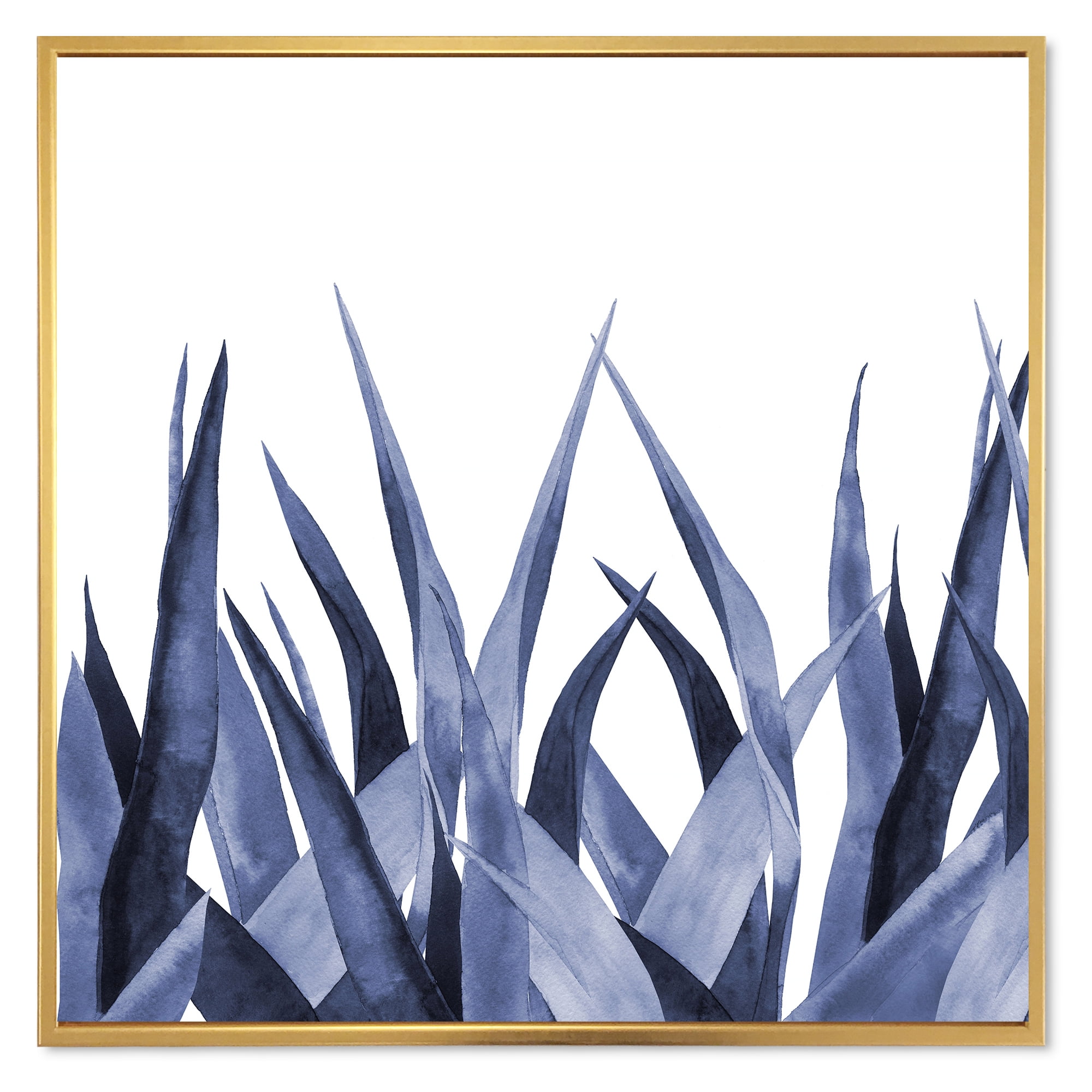 Designart 'Close Up Navy Blue Agave Leaves' Traditional Framed Canvas Wall Art Print